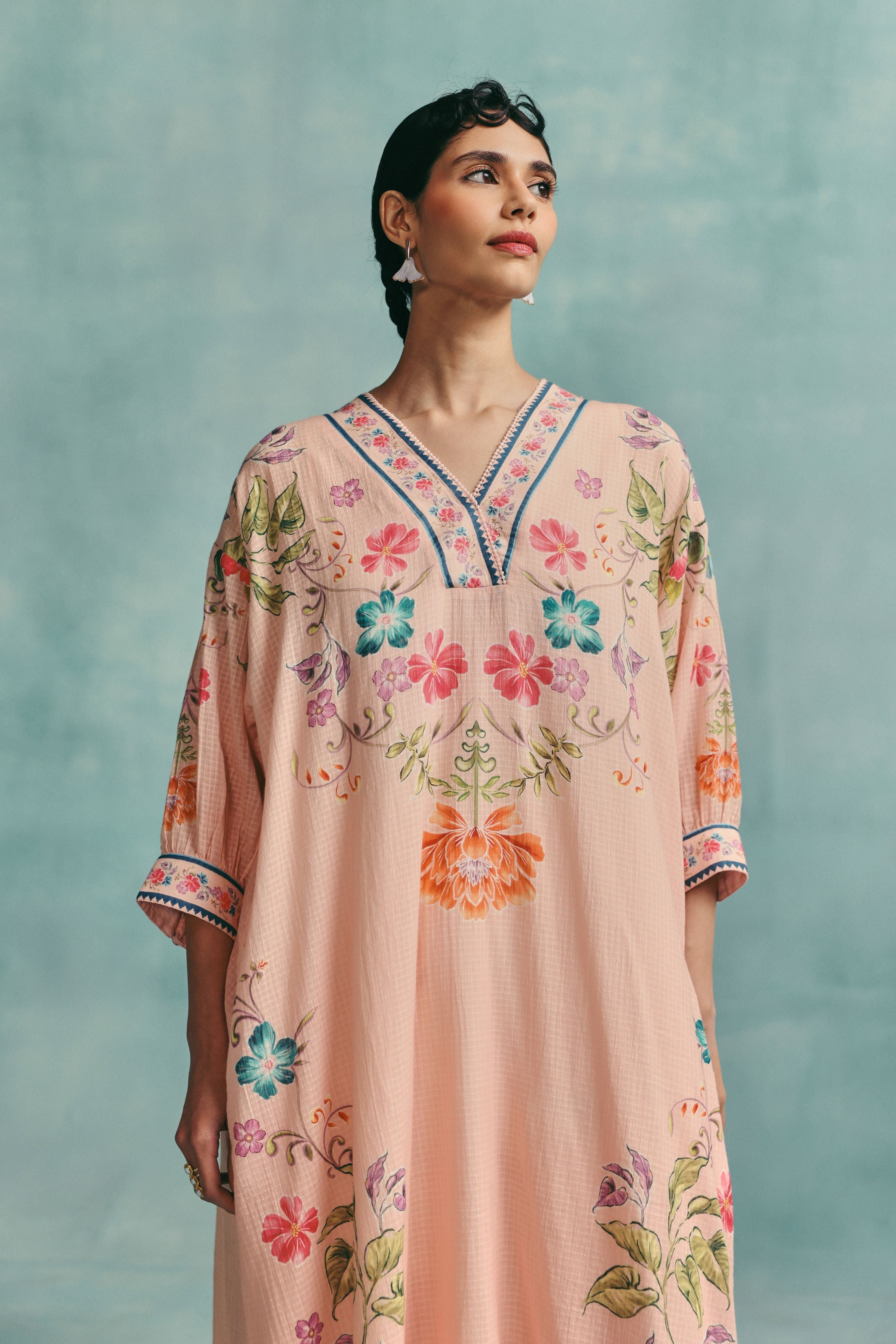 Rose Vneck Kaftan Set Pink
