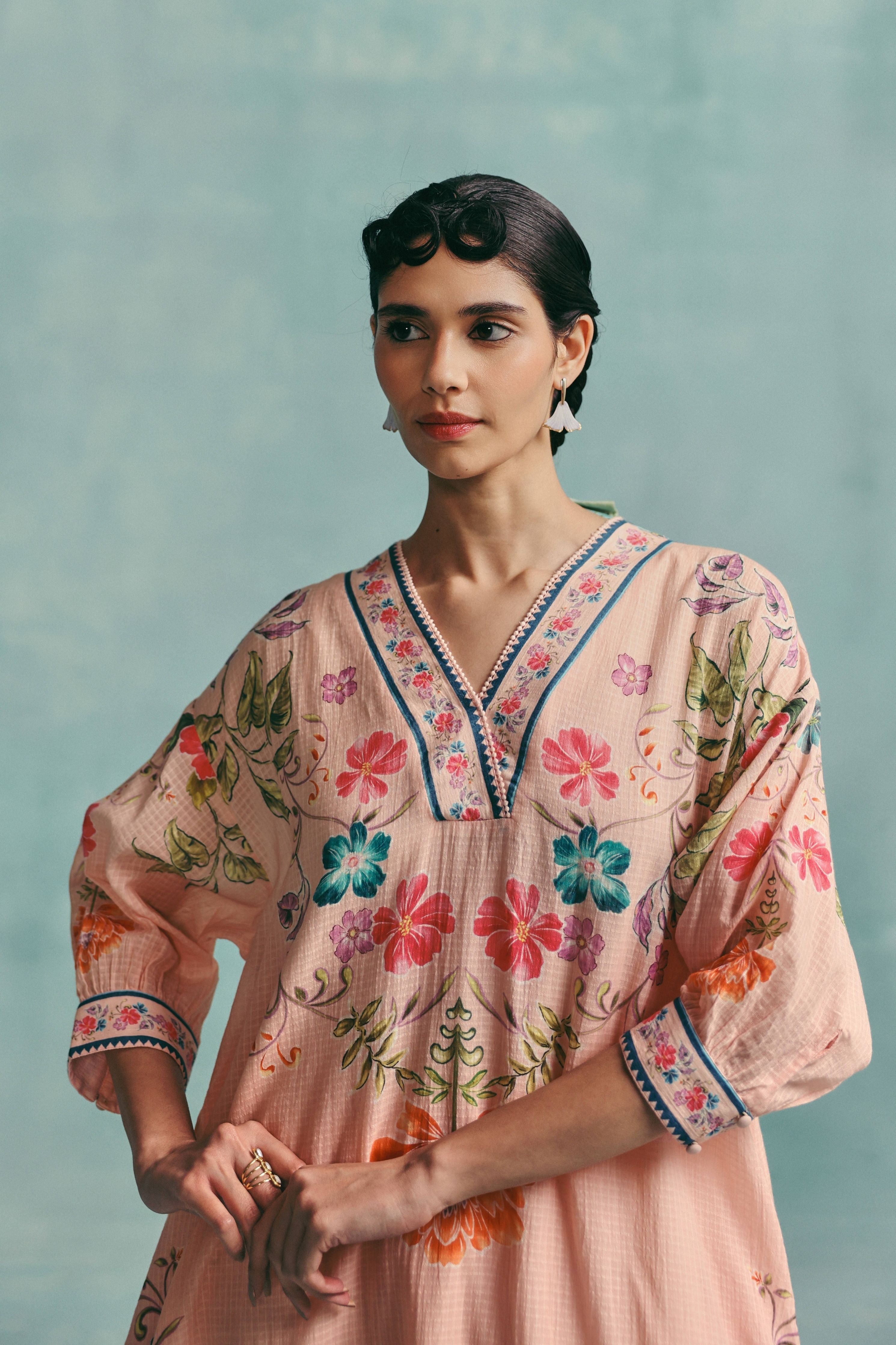 Rose Vneck Kaftan Set Pink