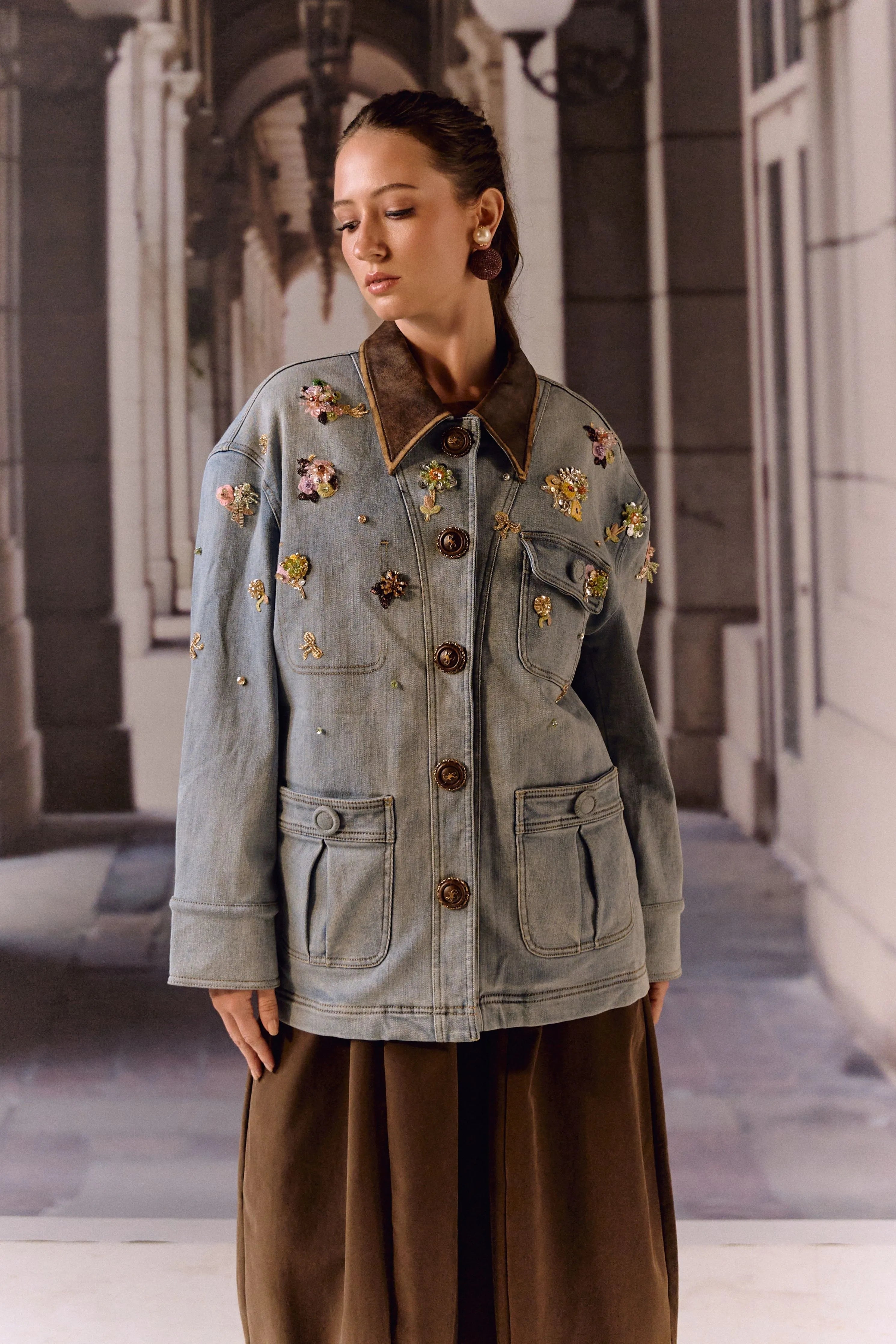 Embellished Utility Denim Jacket