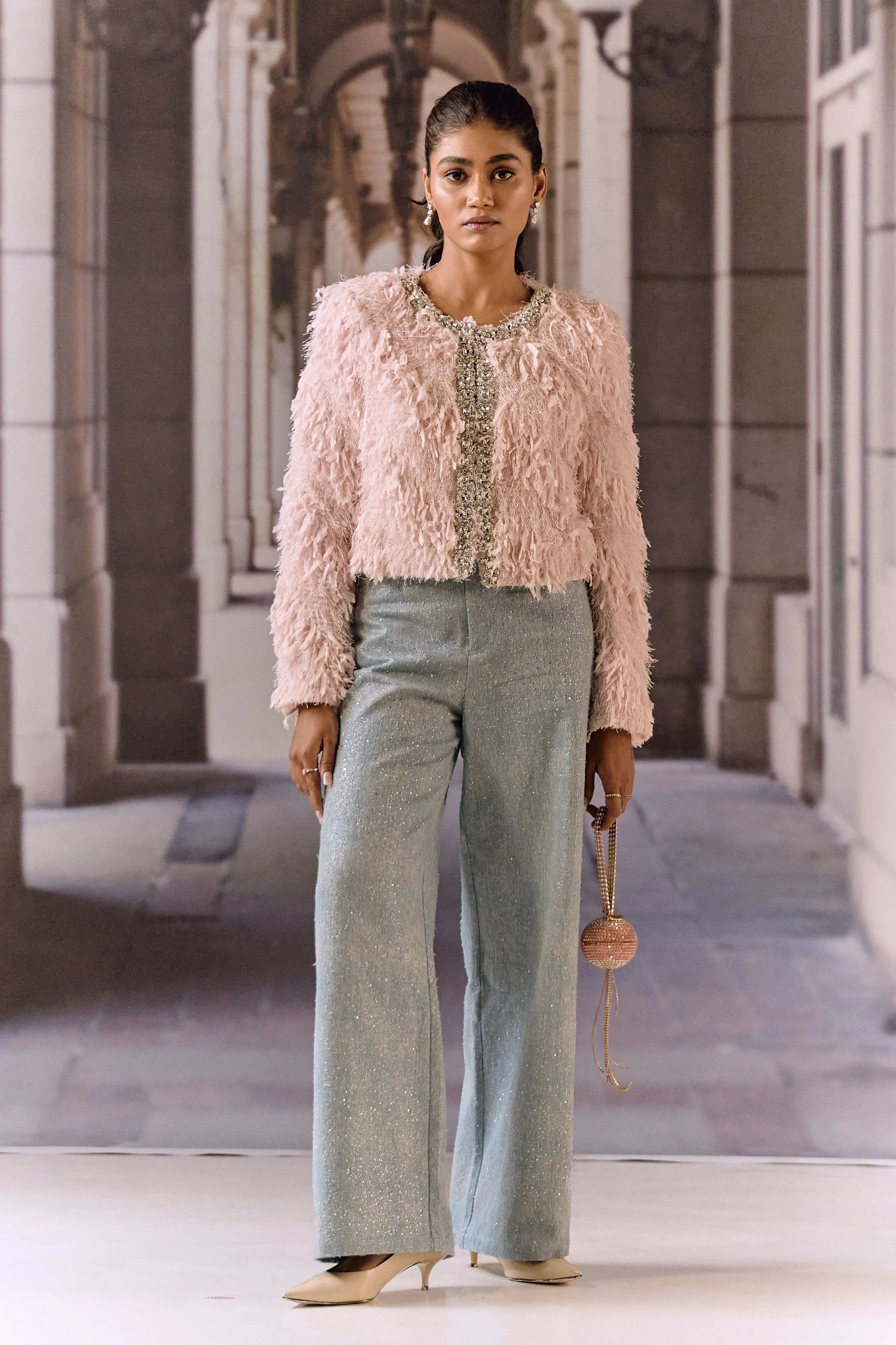 Feathered Crystal Jacket- Pink