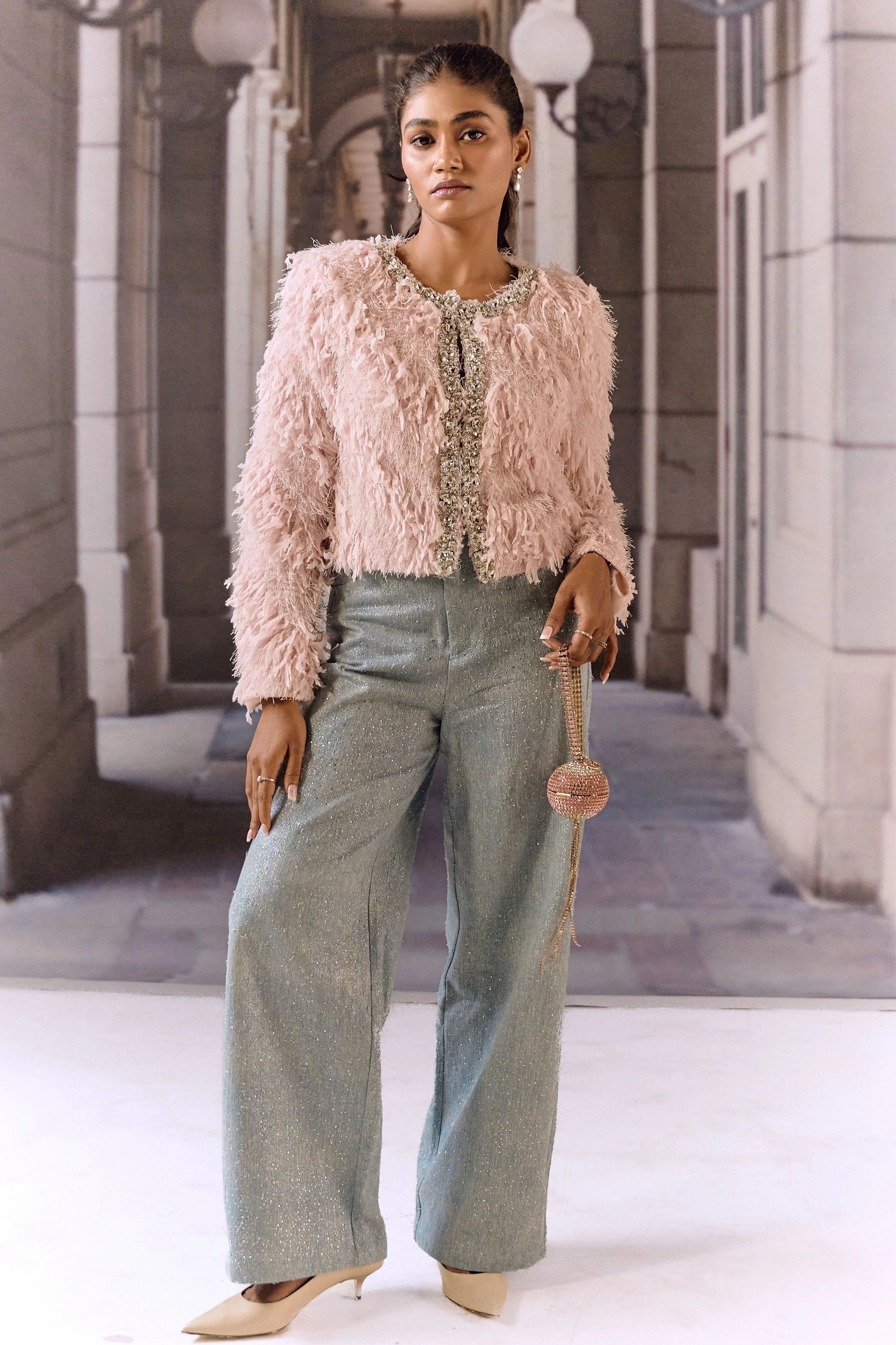 Feathered Crystal Jacket- Pink