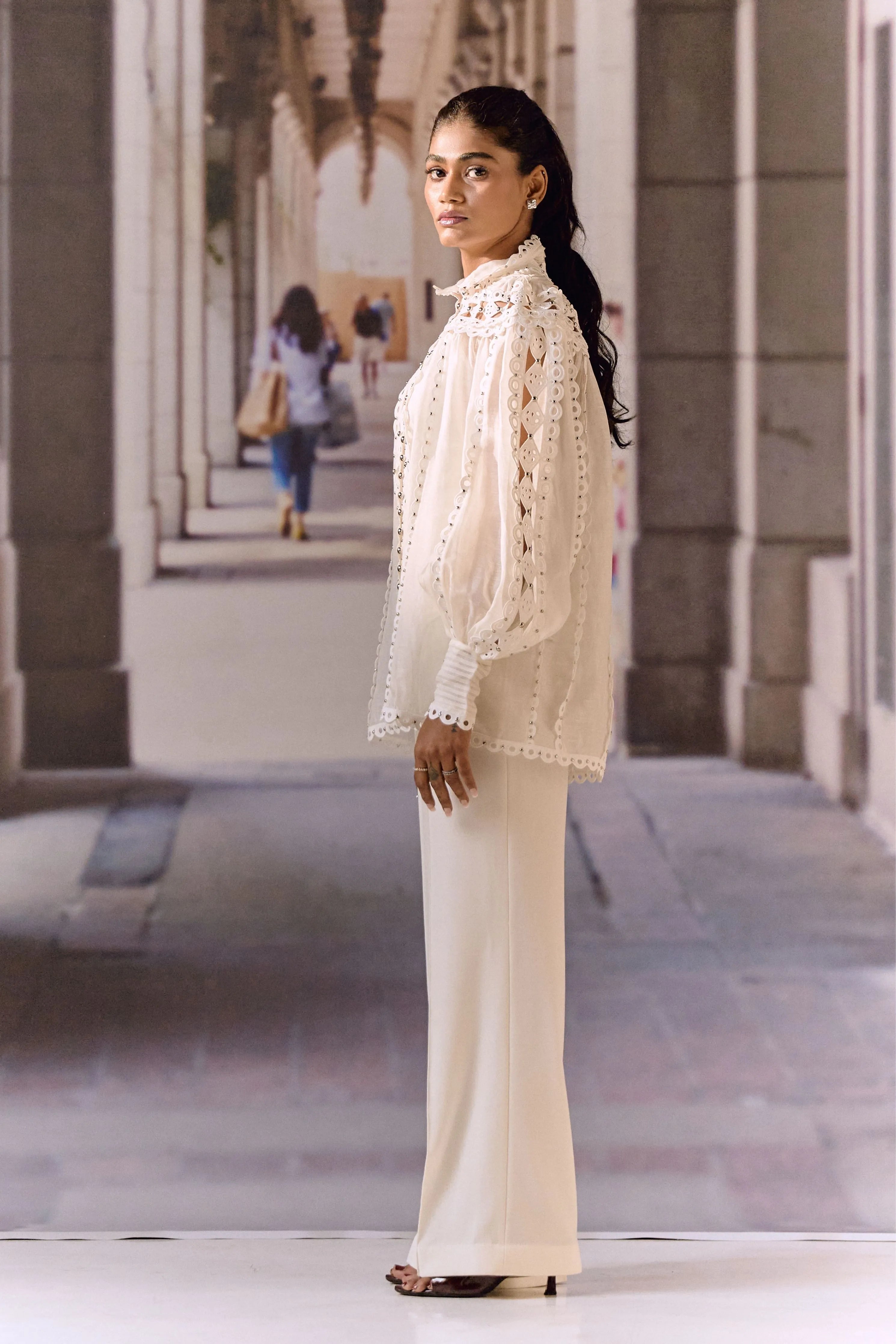 Lace Embellished Linen Blouse