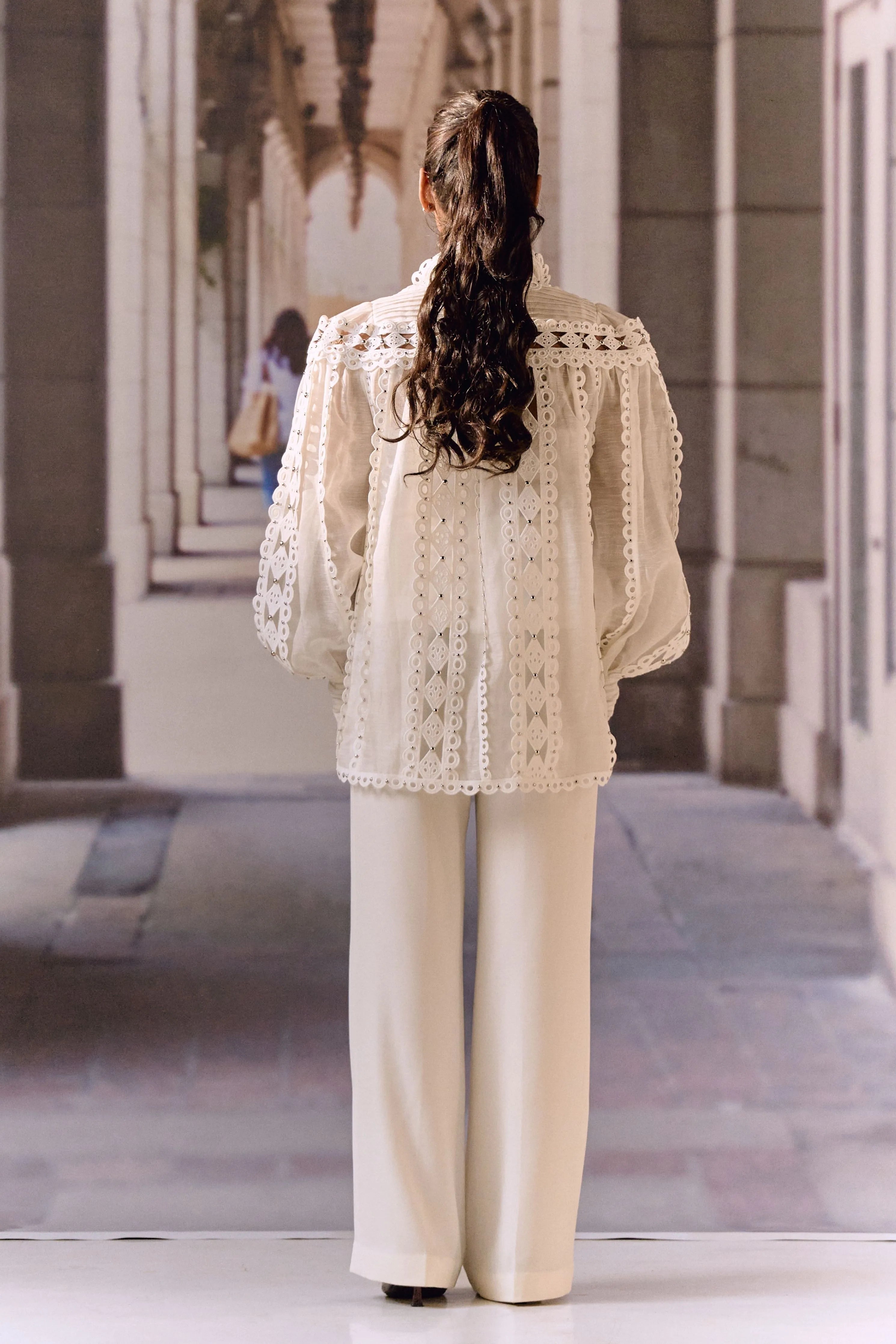 Lace Embellished Linen Blouse