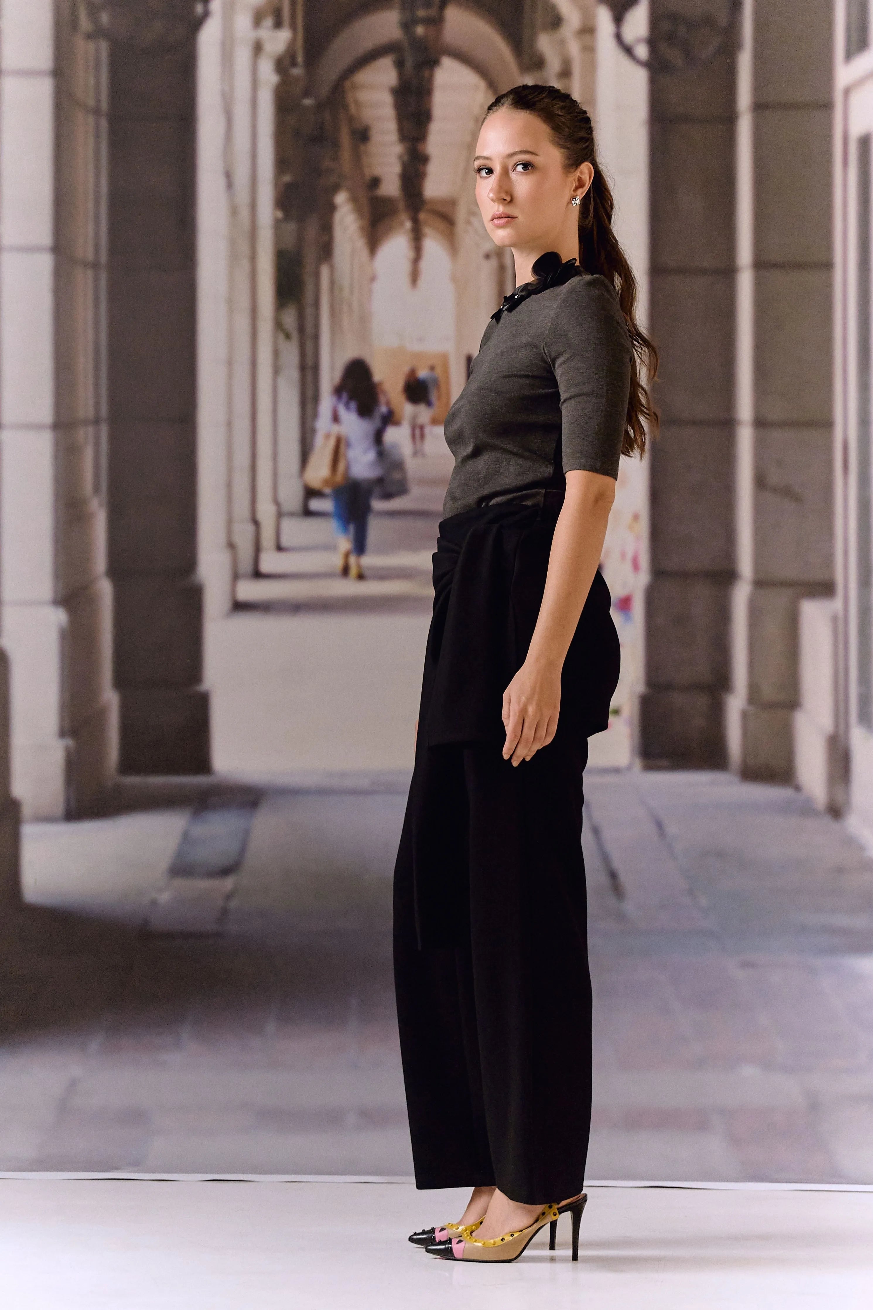 Black Tie-Waist Knit Trousers