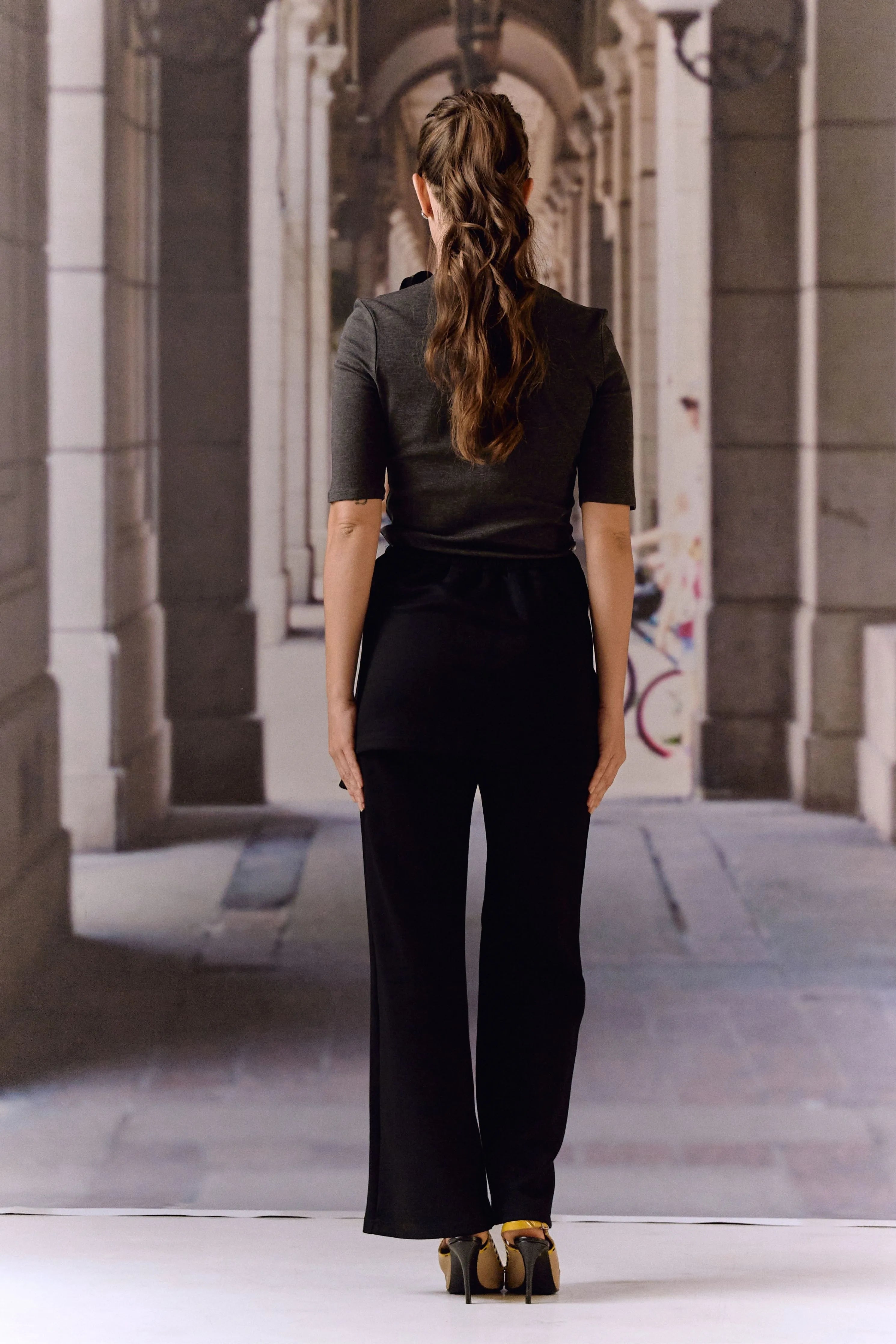 Black Tie-Waist Knit Trousers
