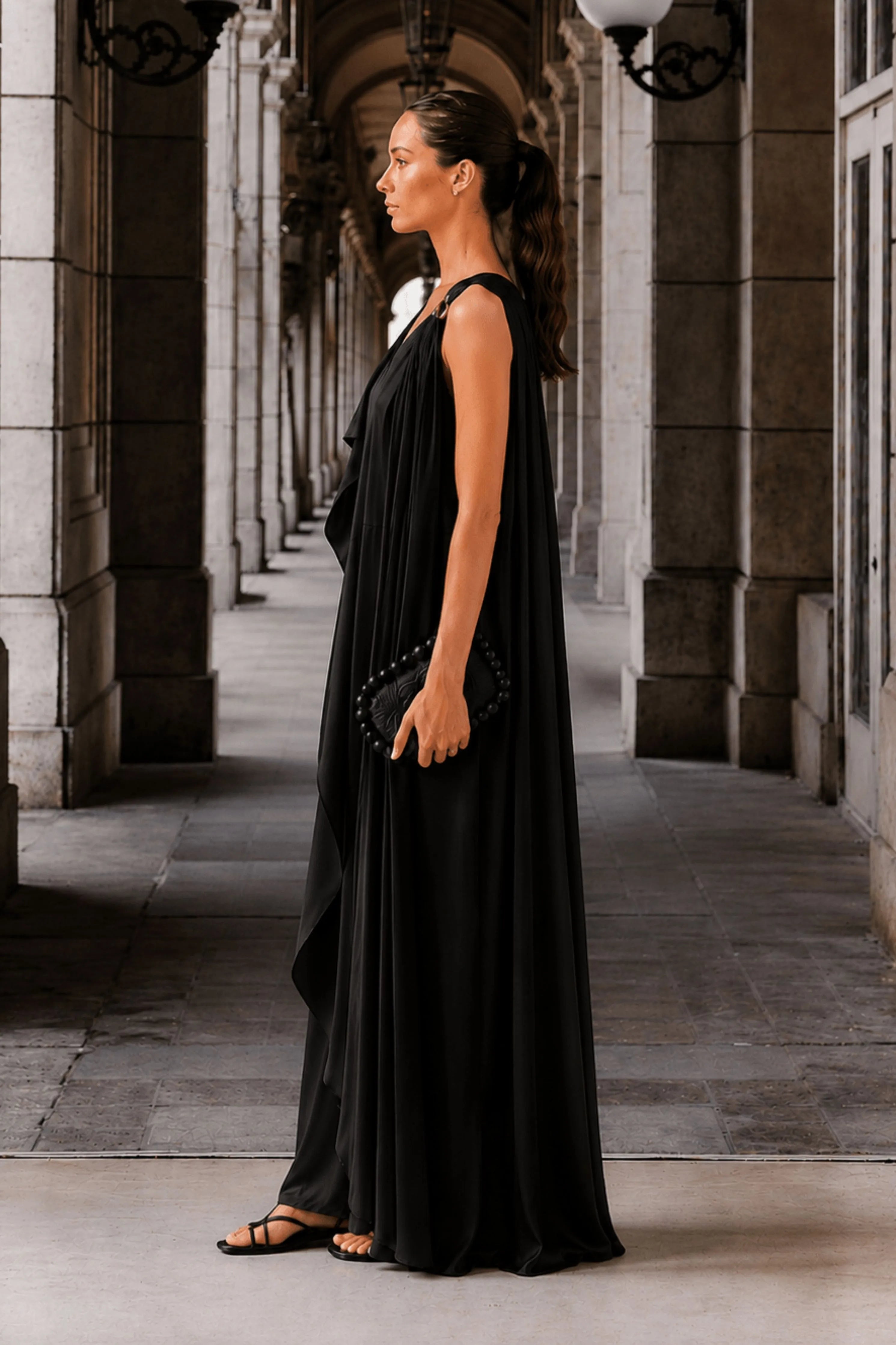 Asymmetric Draped Dress- Black