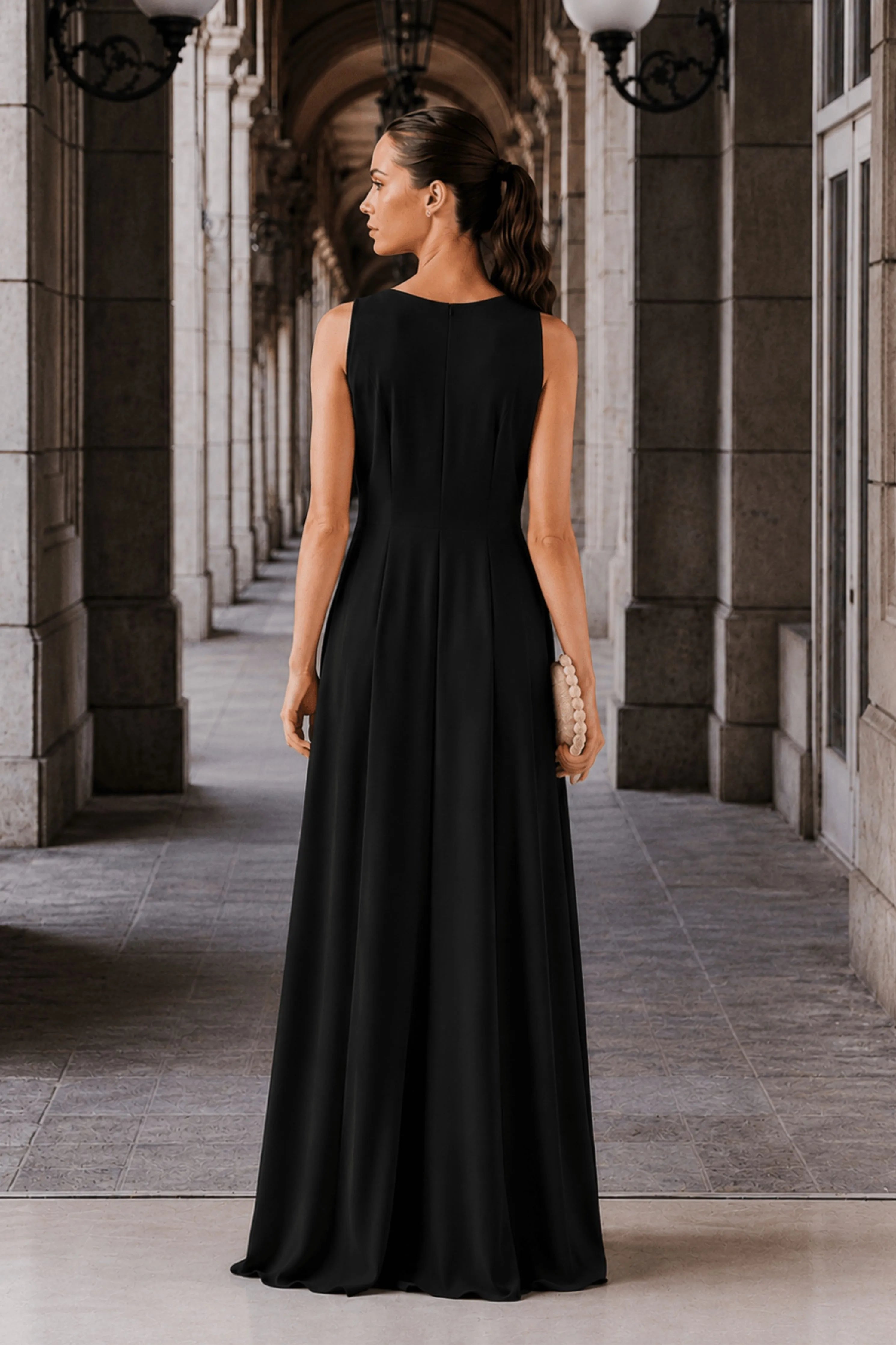 Asymmetric Draped Dress- Black