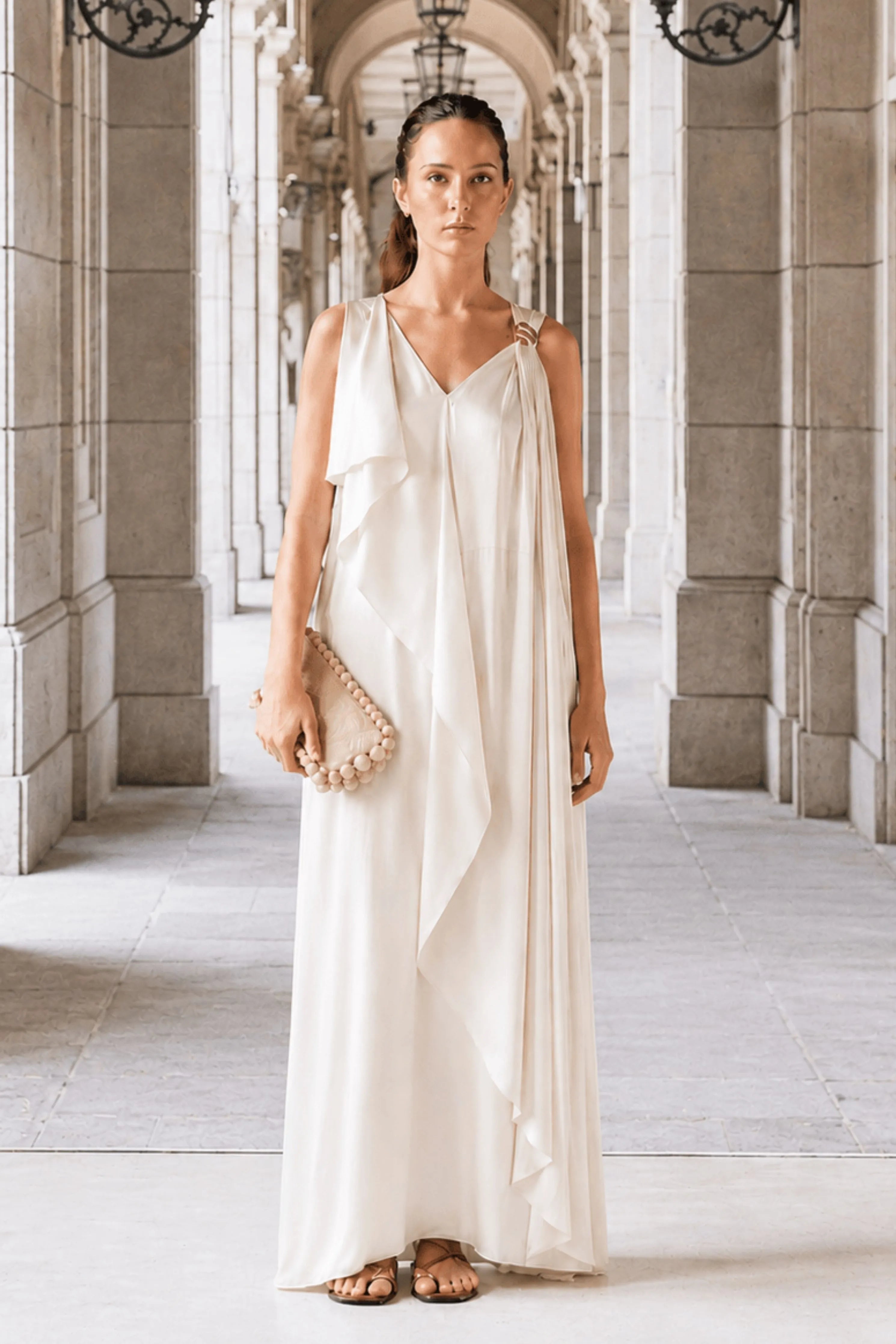 Asymmetric Draped Dress- Ivory