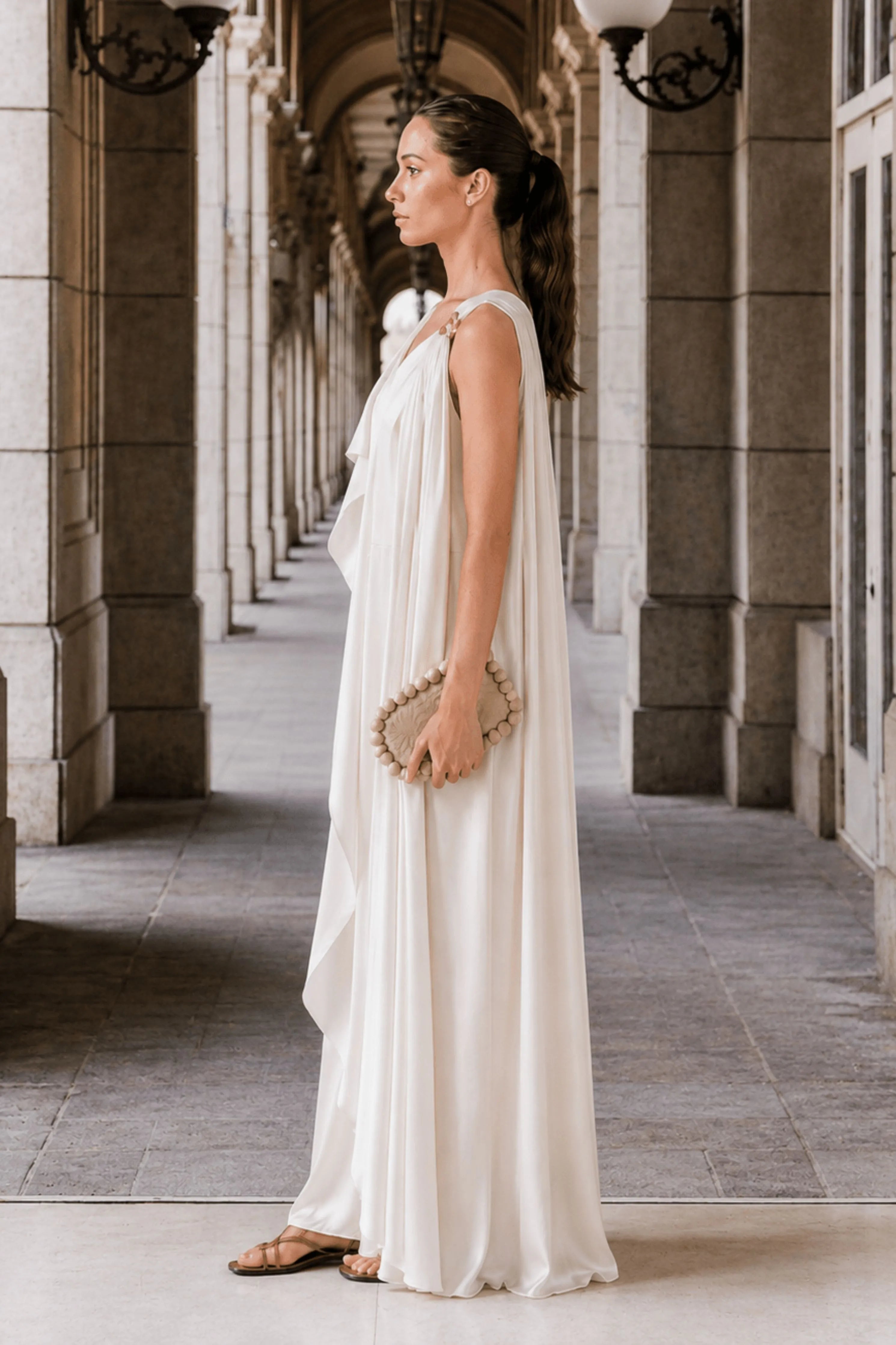 Asymmetric Draped Dress- Ivory