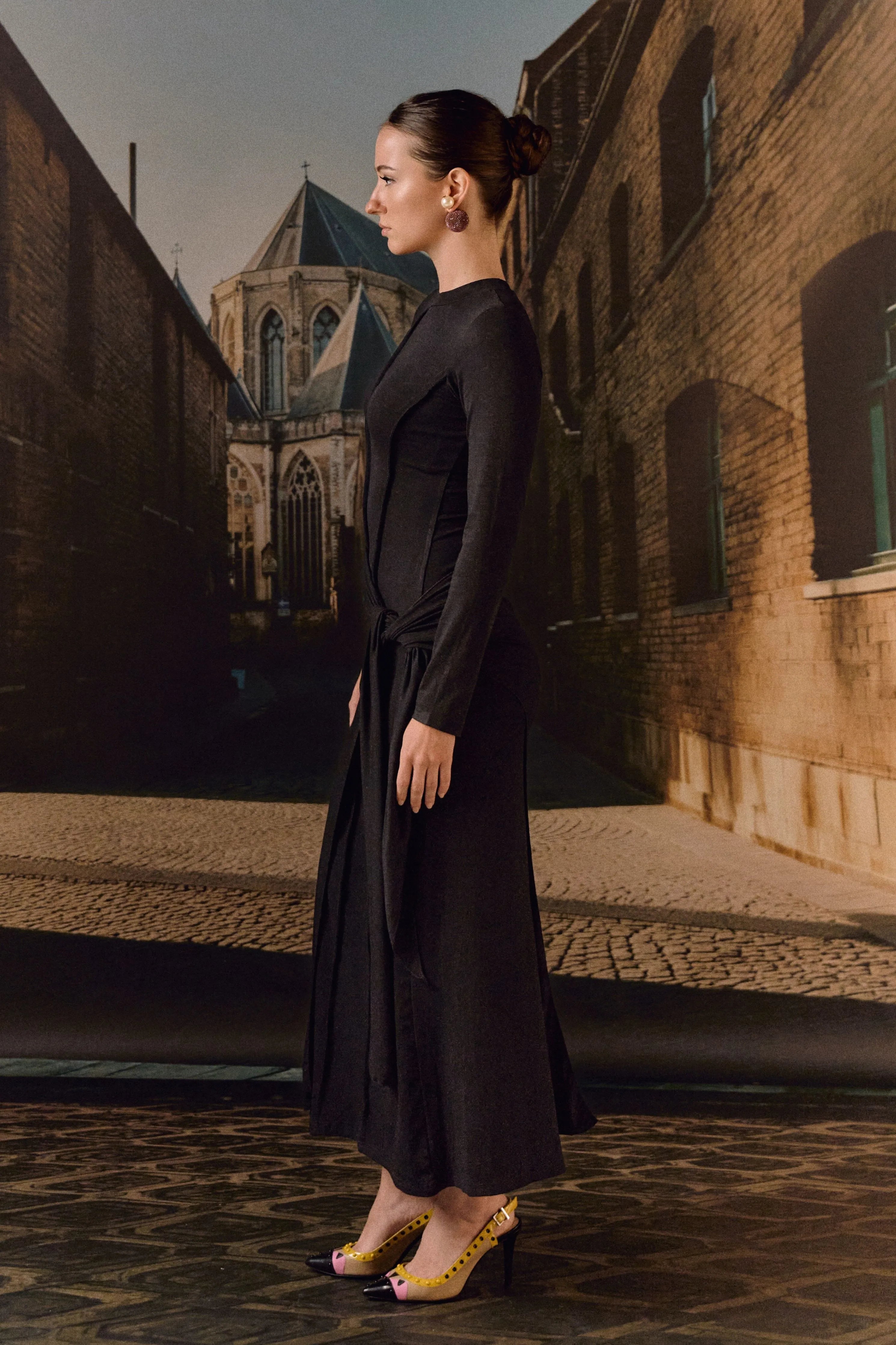 Black Draped Knit Maxi Dress