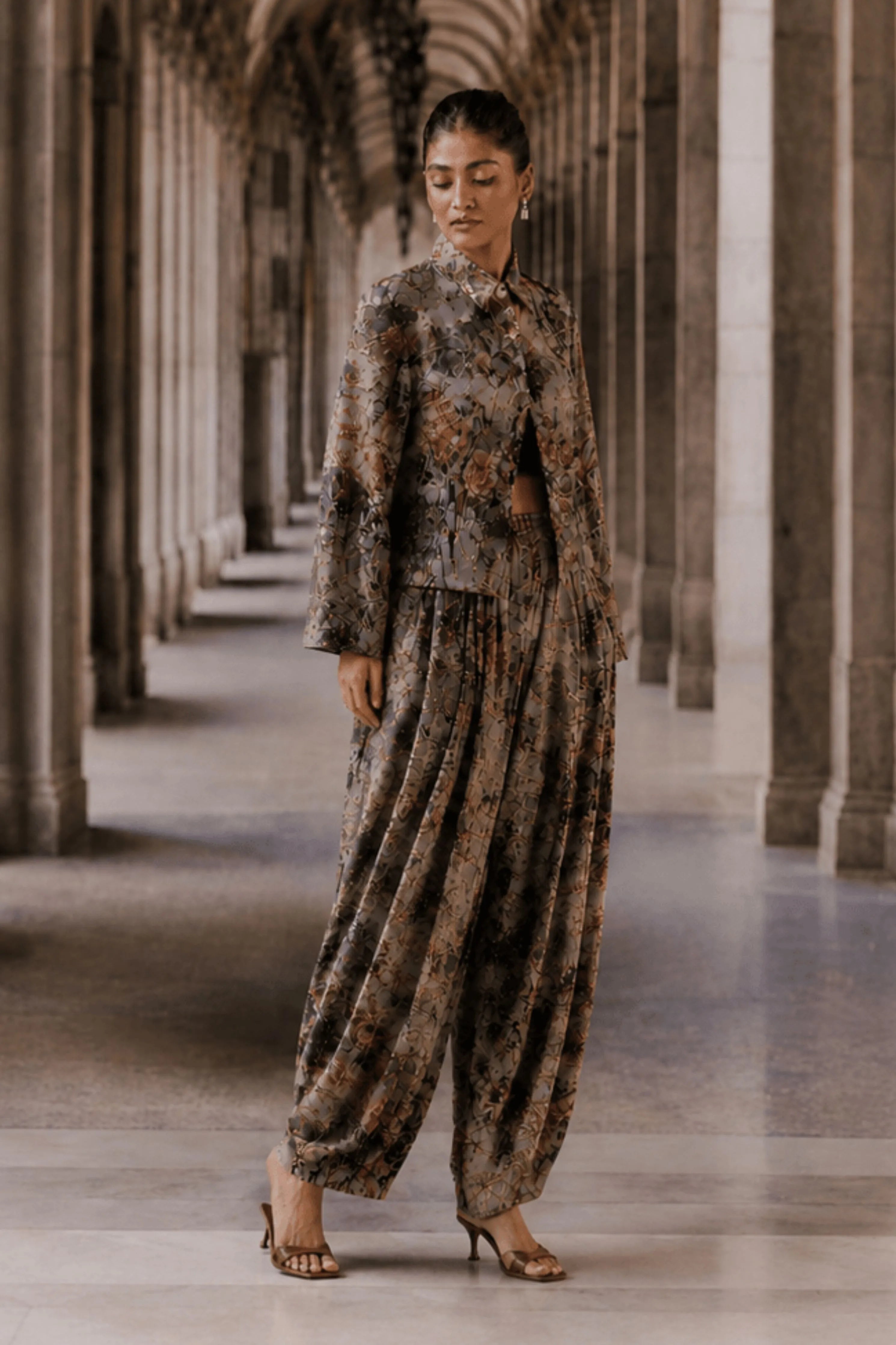 Floral Print Jacket & Dhoti Set