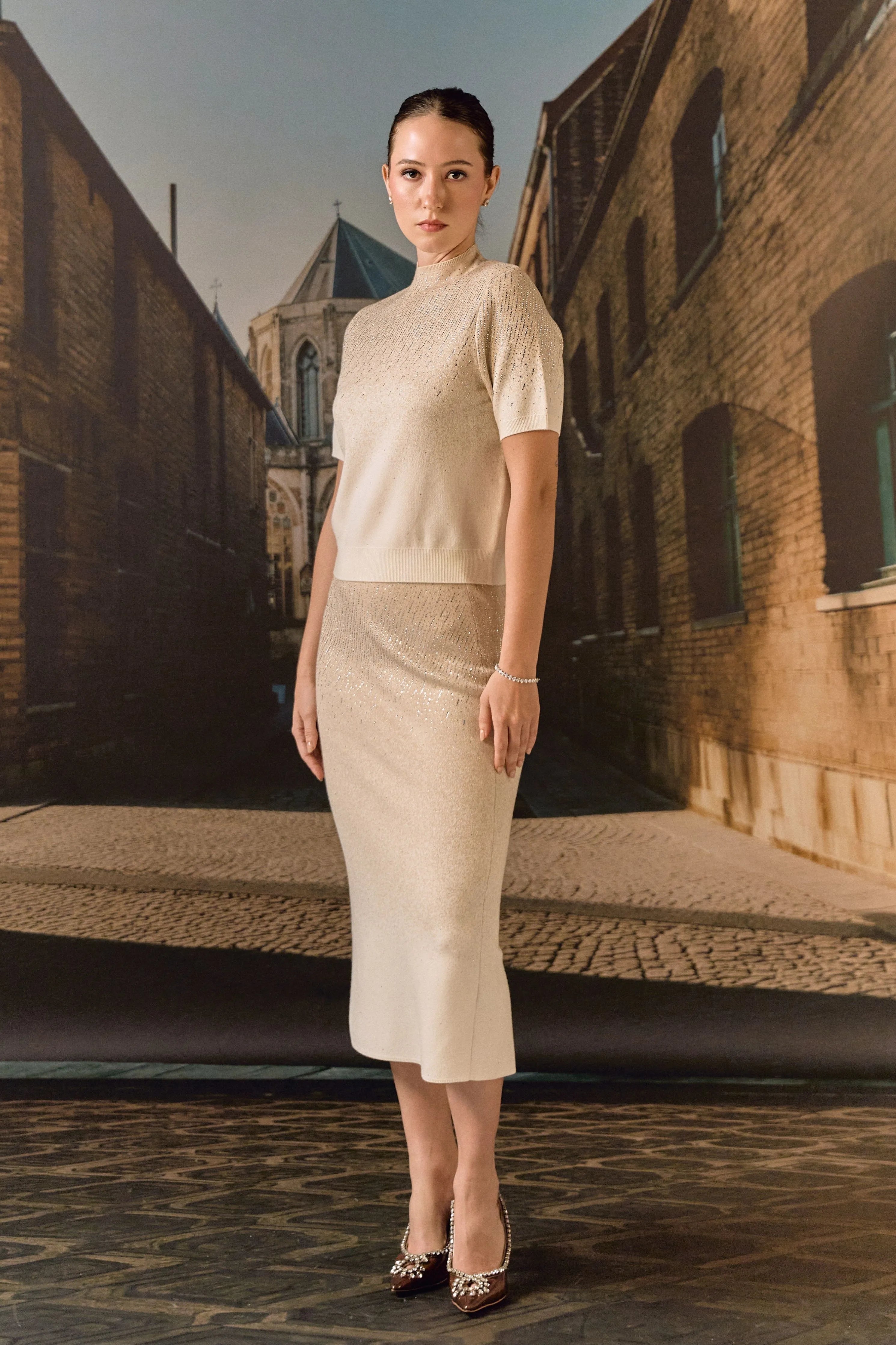 Swarovski Cashmere Co-Ord Set- Ecru