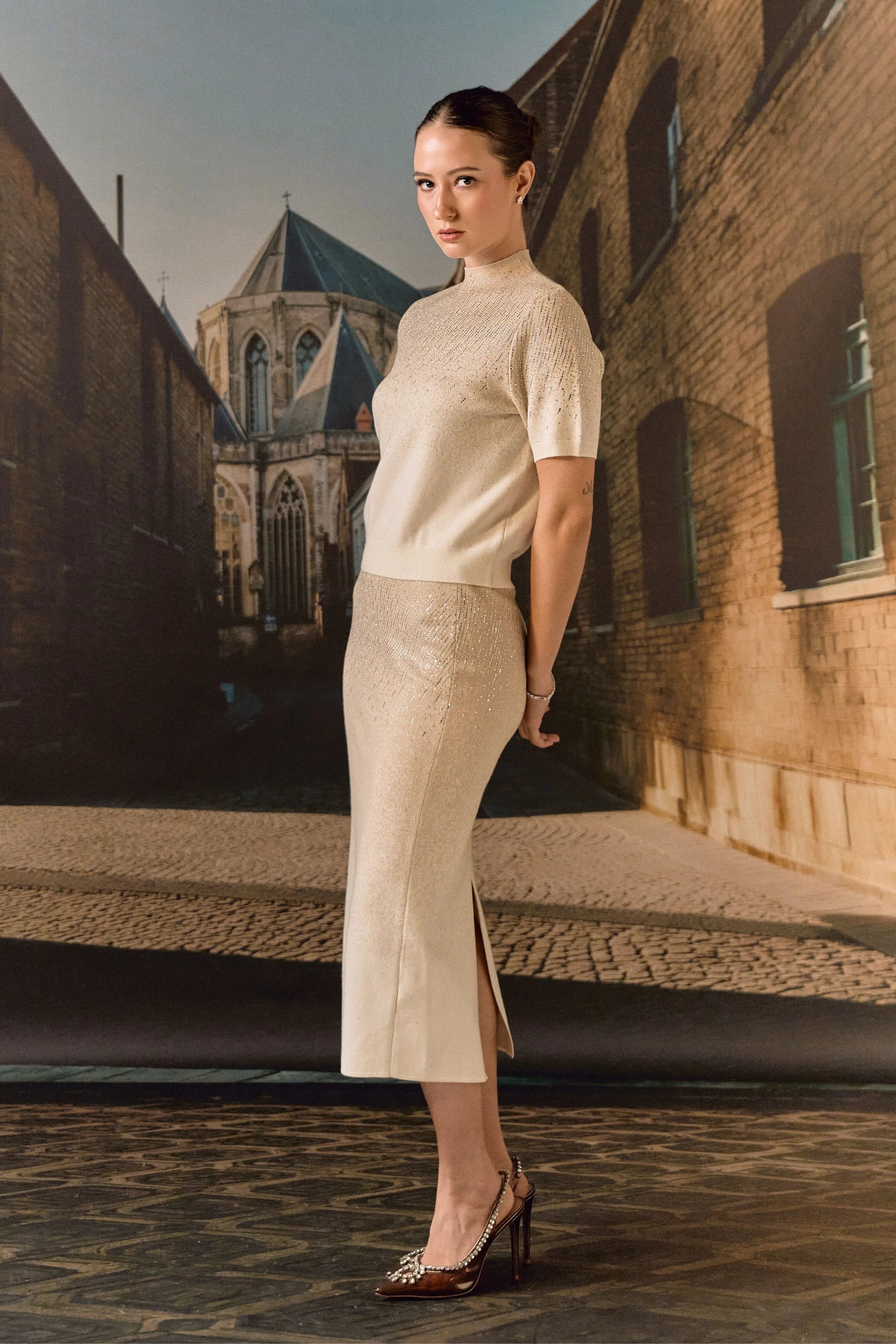 Swarovski Cashmere Co-Ord Set- Ecru