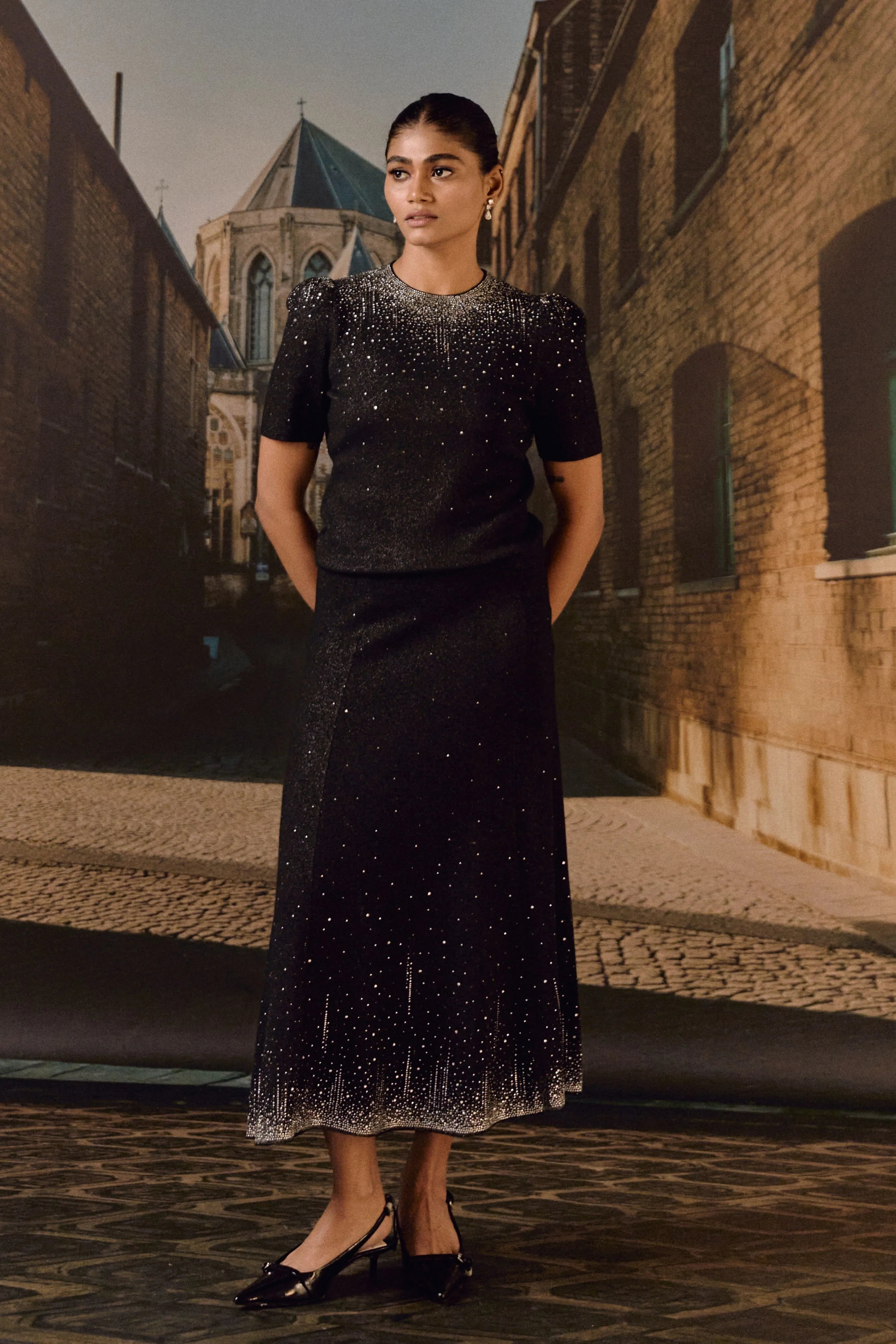Swarovski Knit Shift Dress- Black