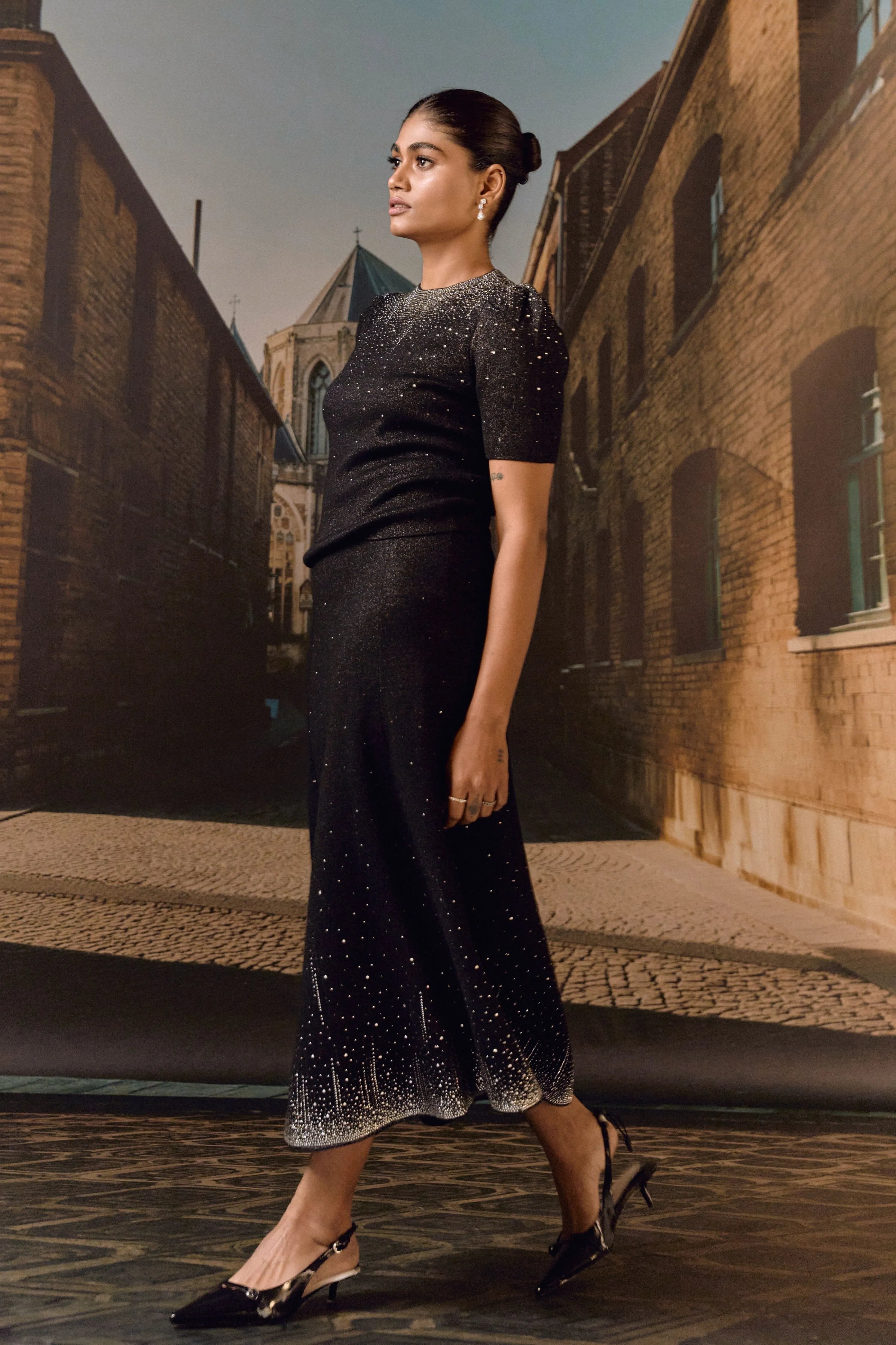Swarovski Knit Shift Dress- Black