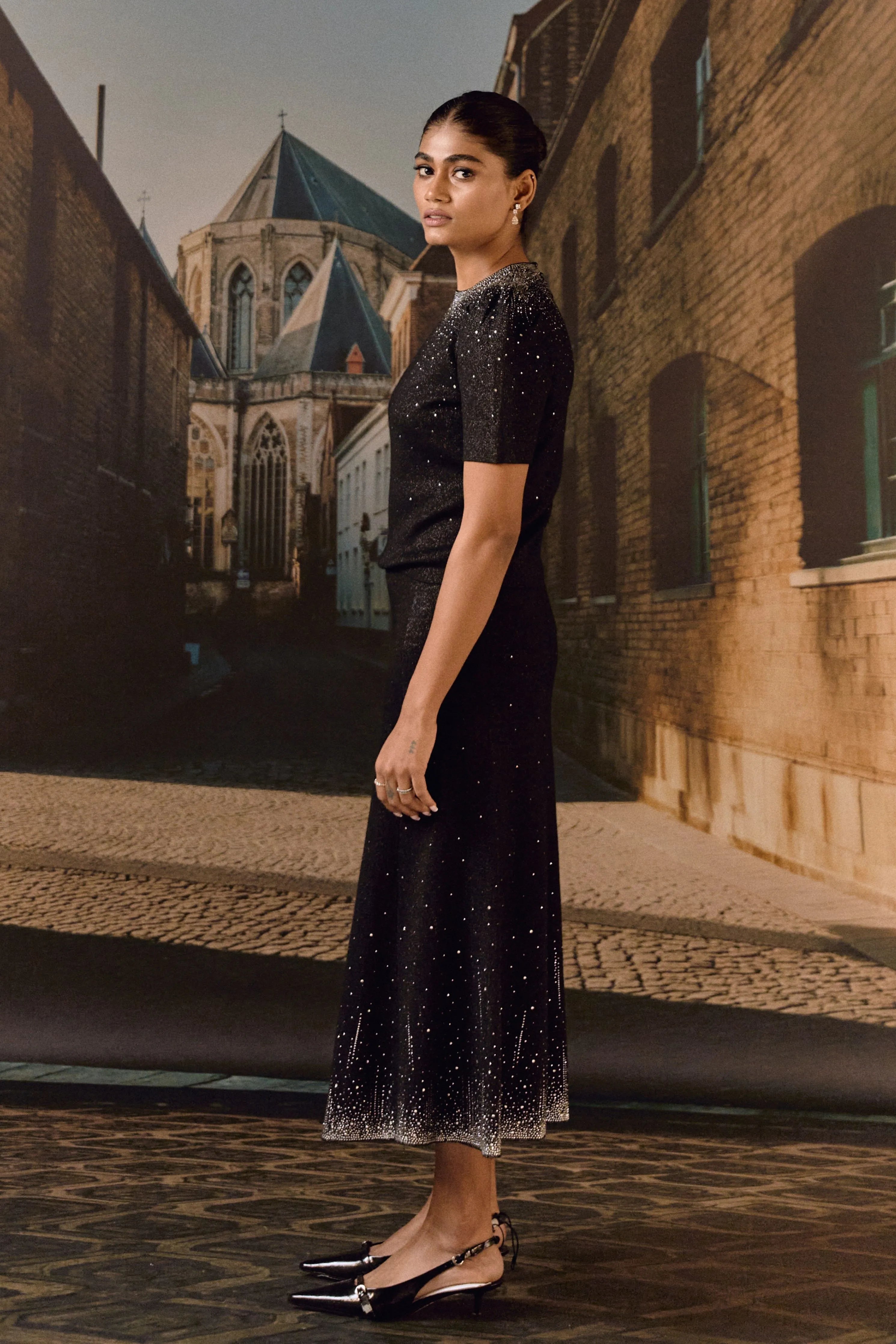Swarovski Knit Shift Dress- Black