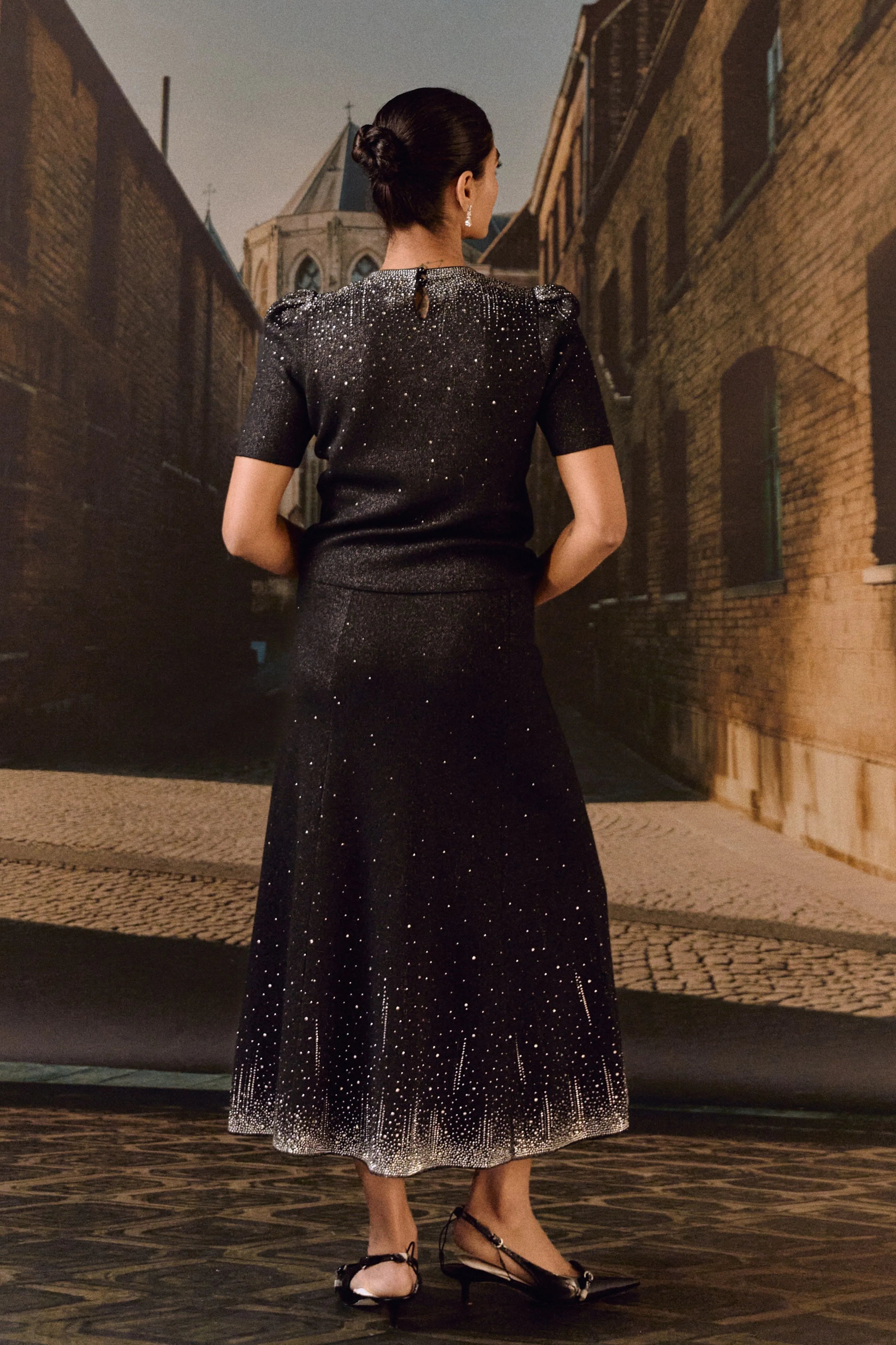Swarovski Knit Shift Dress- Black