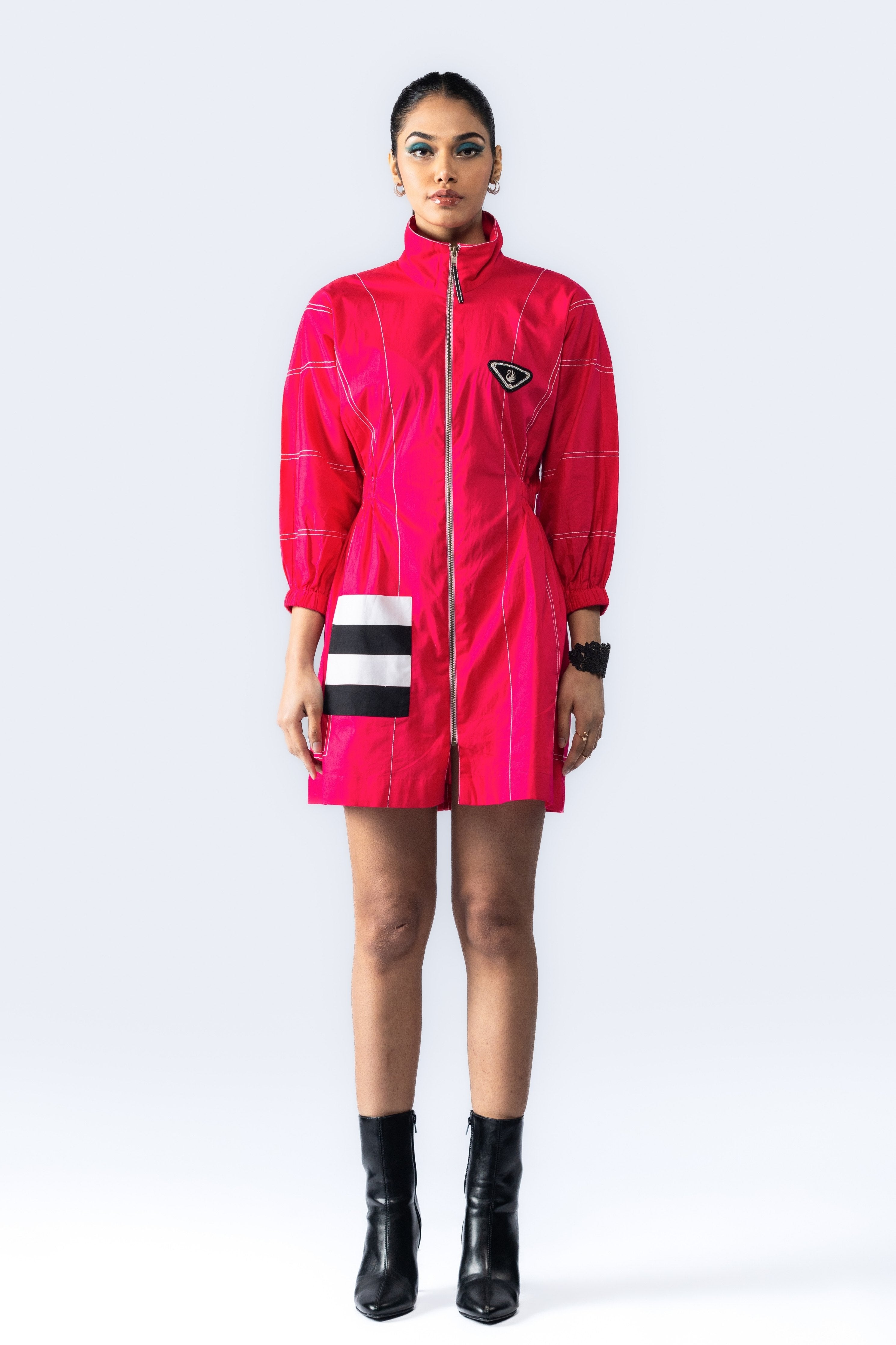 Magenta Embroidered Logo Dress