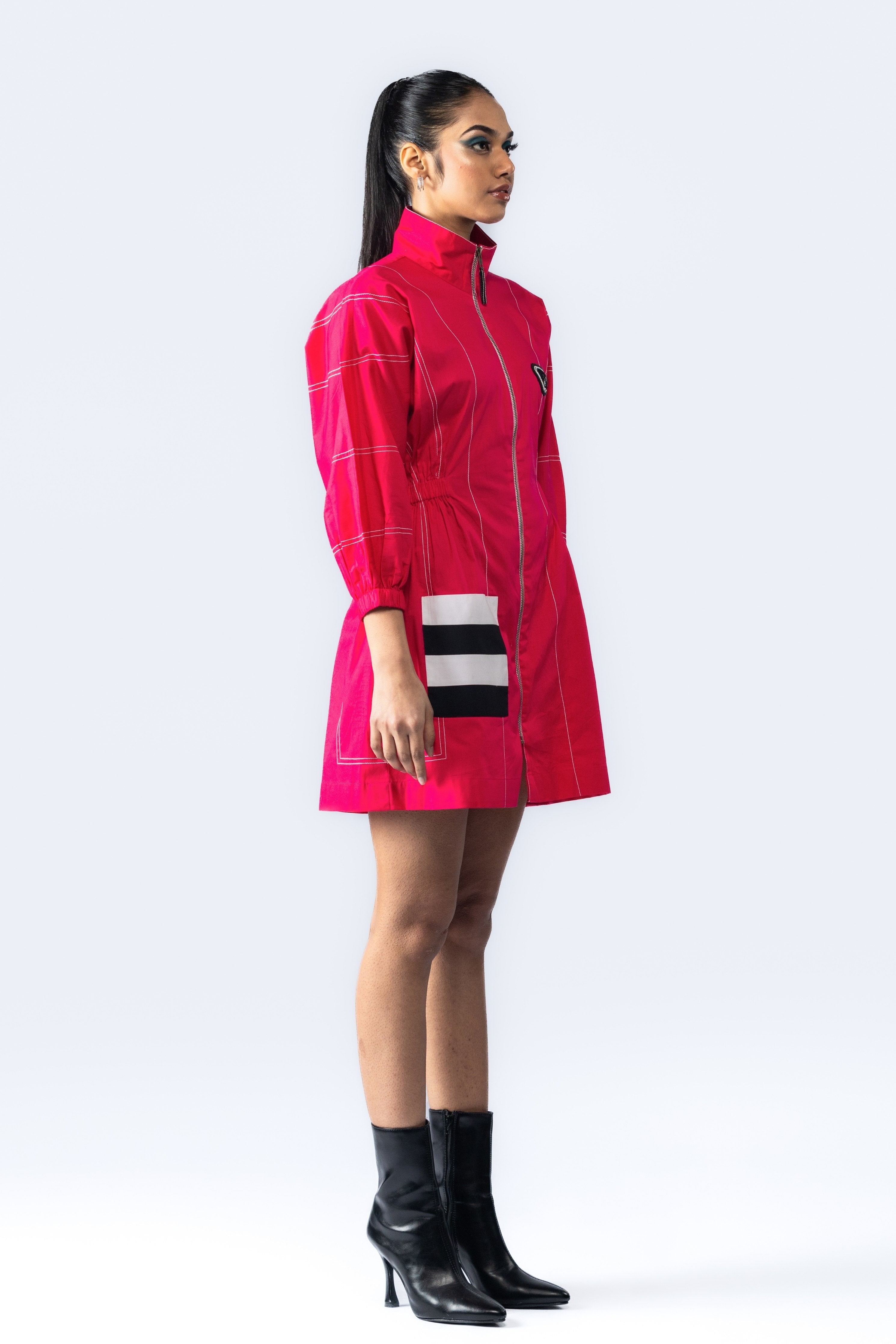 Magenta Embroidered Logo Dress