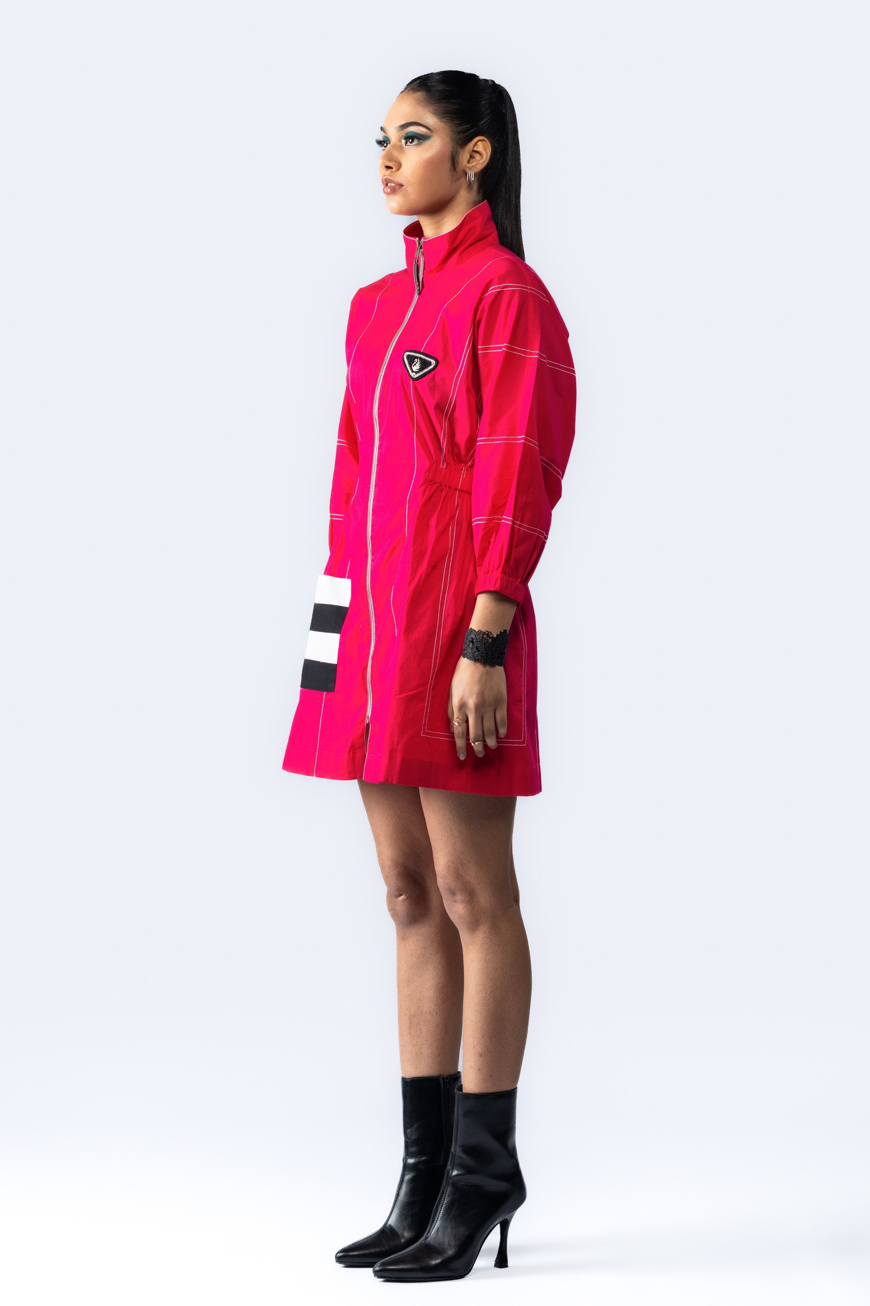 Magenta Embroidered Logo Dress
