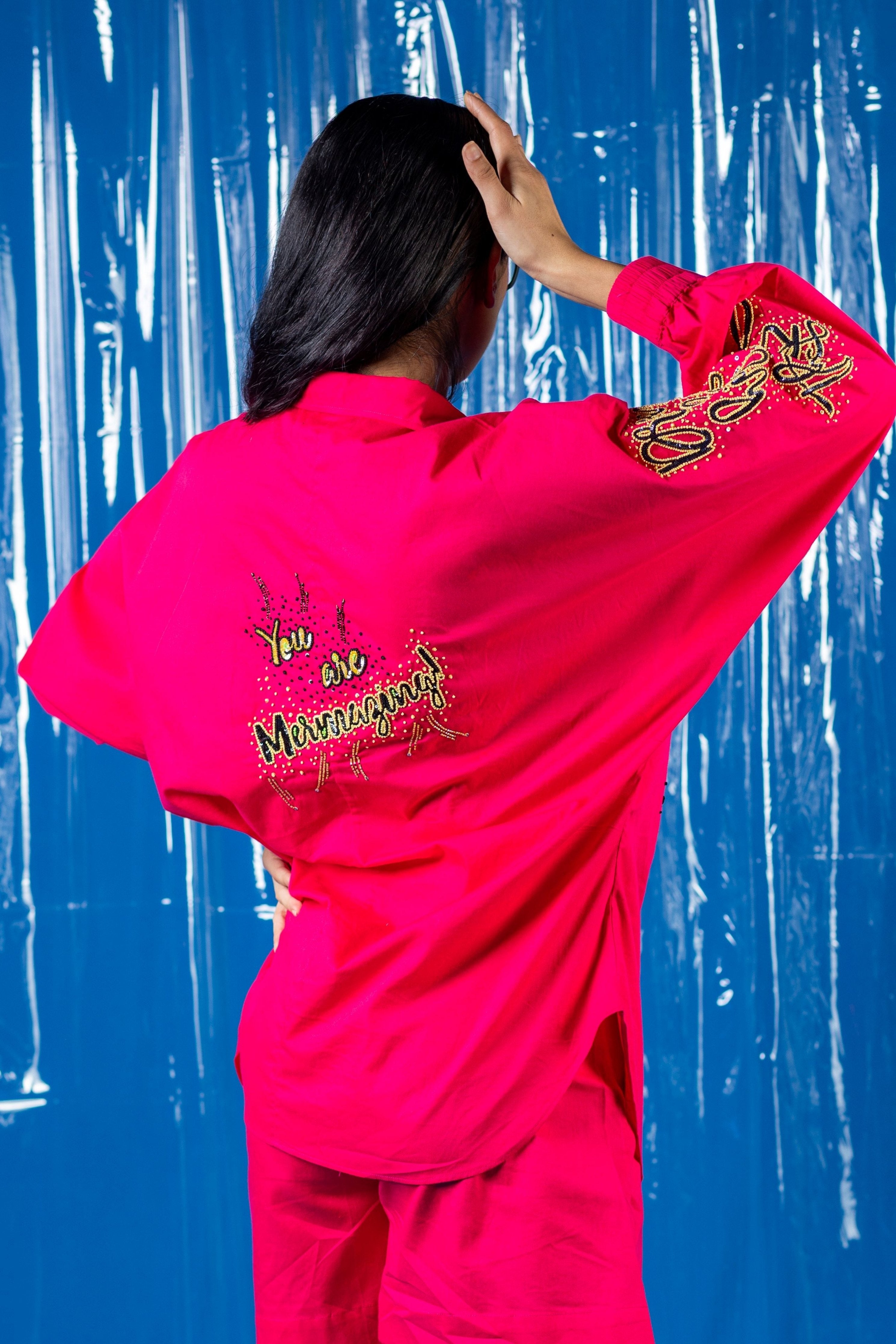 Magenta Embroidered Shirt