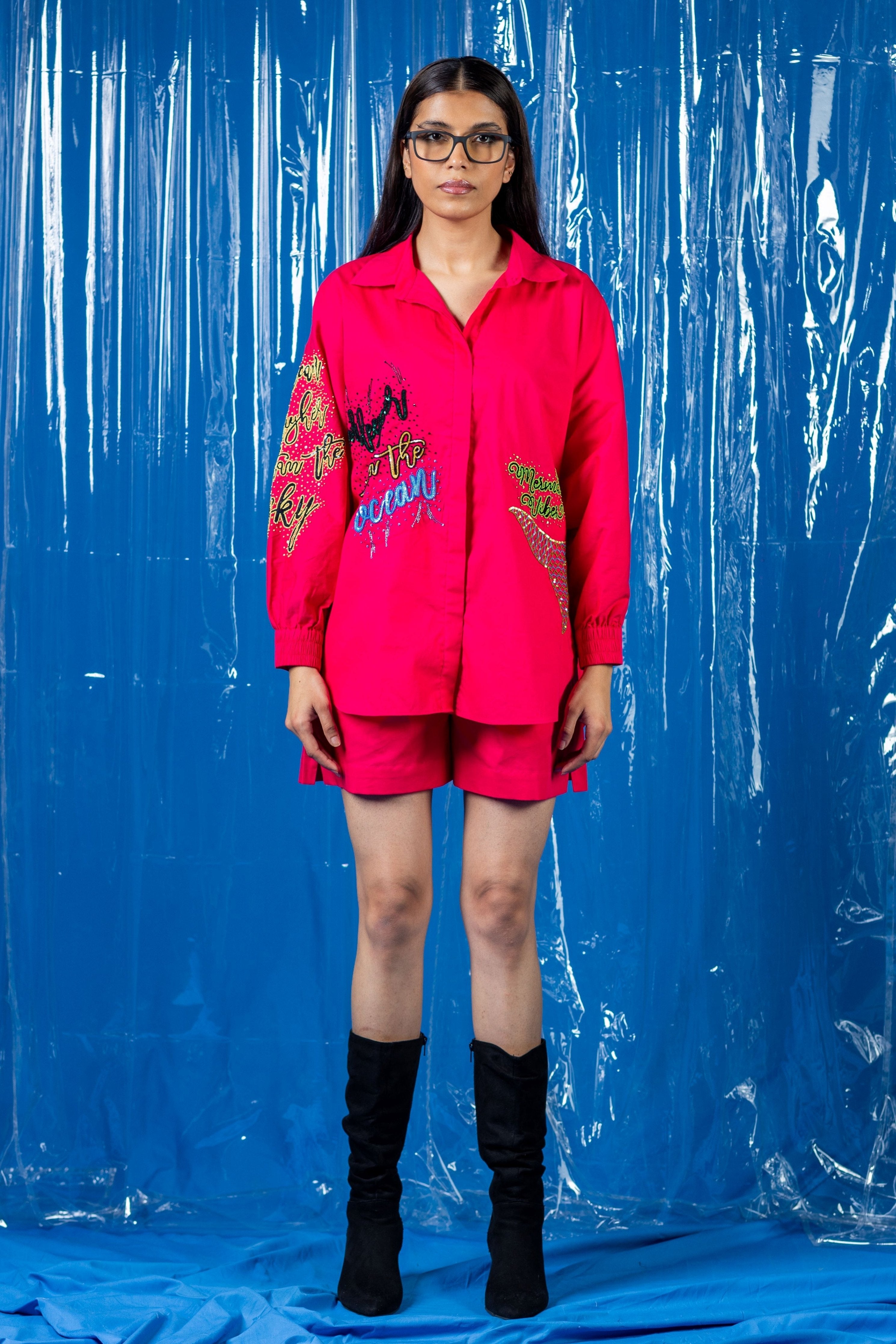 Magenta Embroidered Shirt