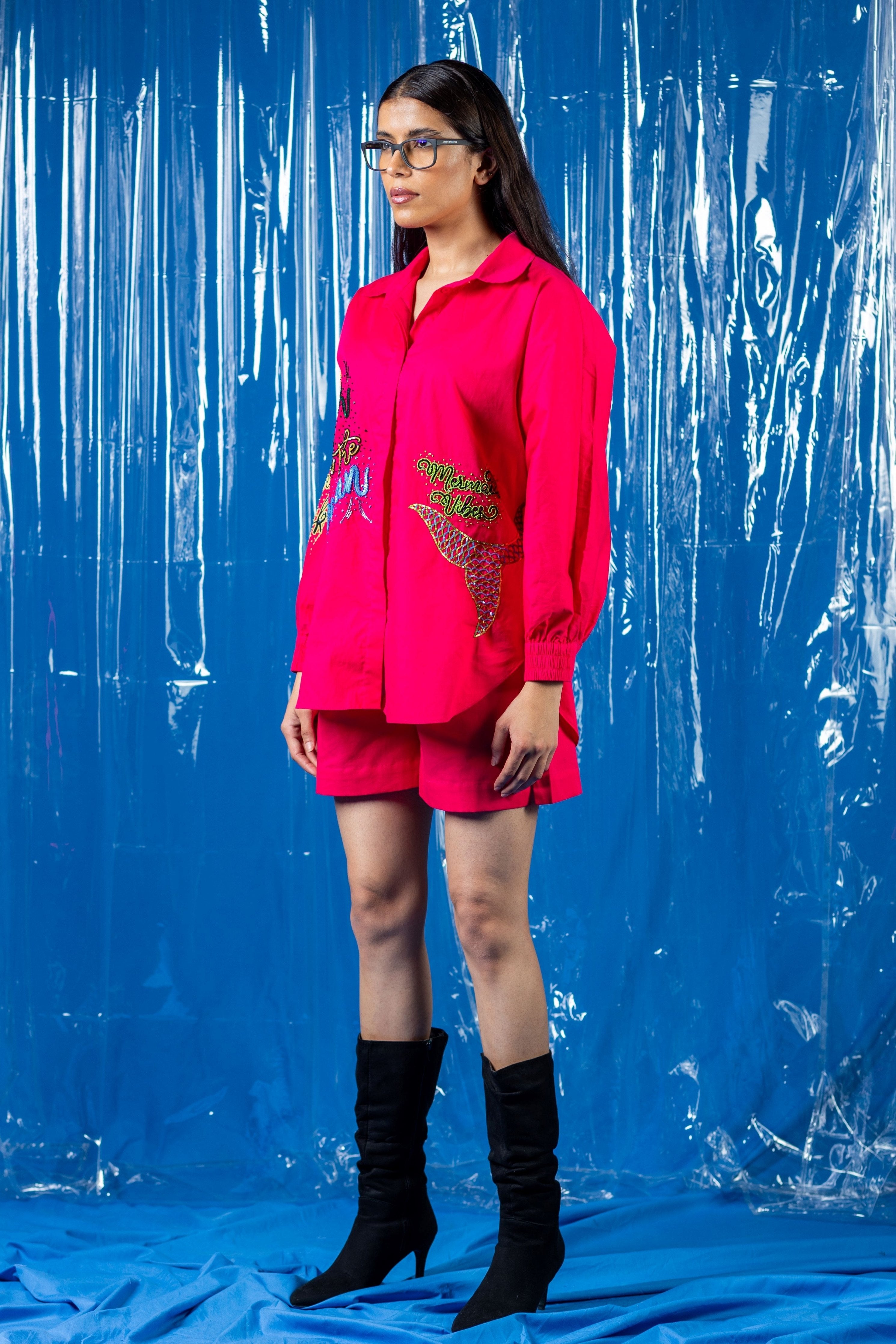 Magenta Embroidered Shirt