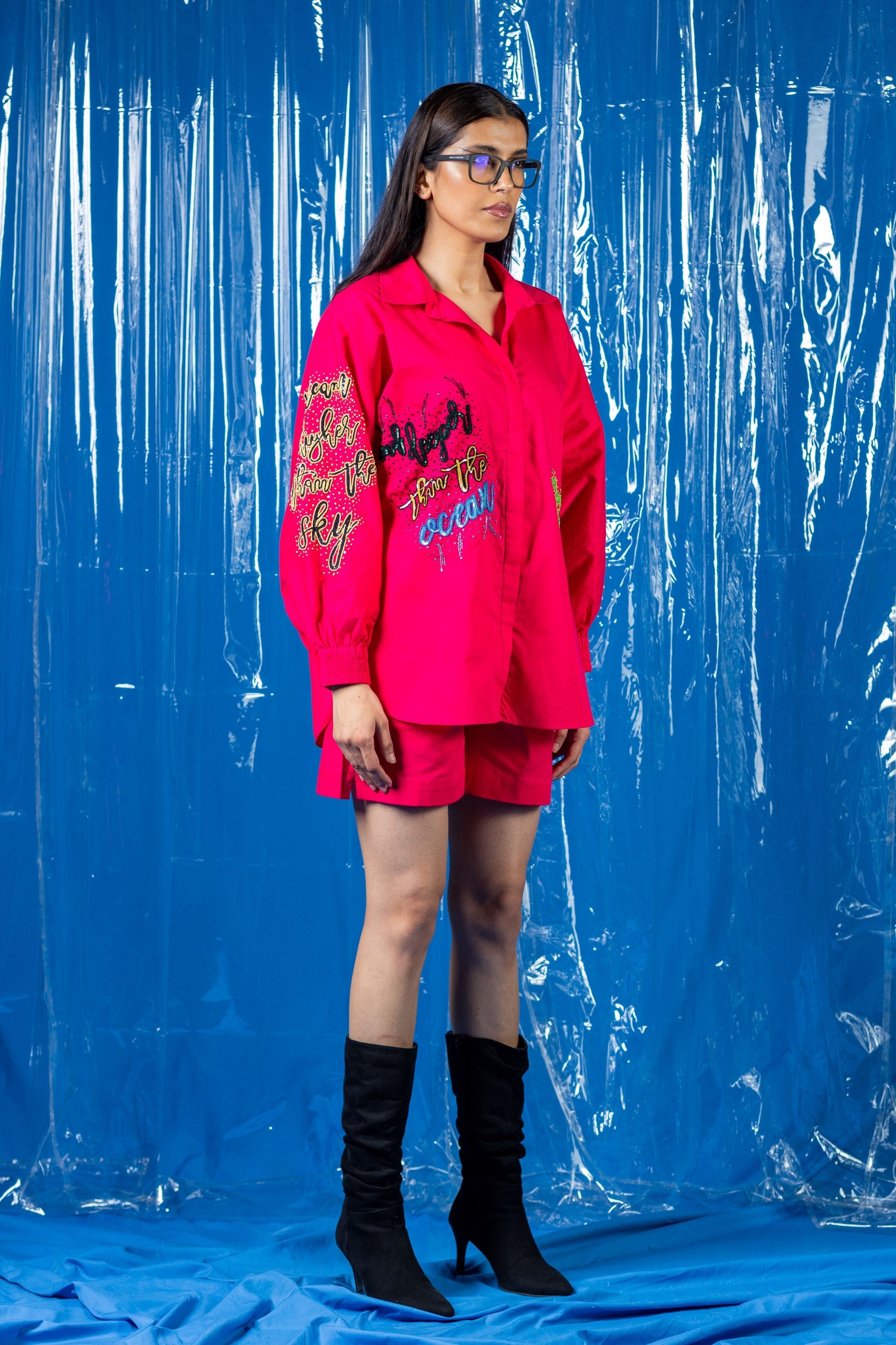 Magenta Embroidered Shirt