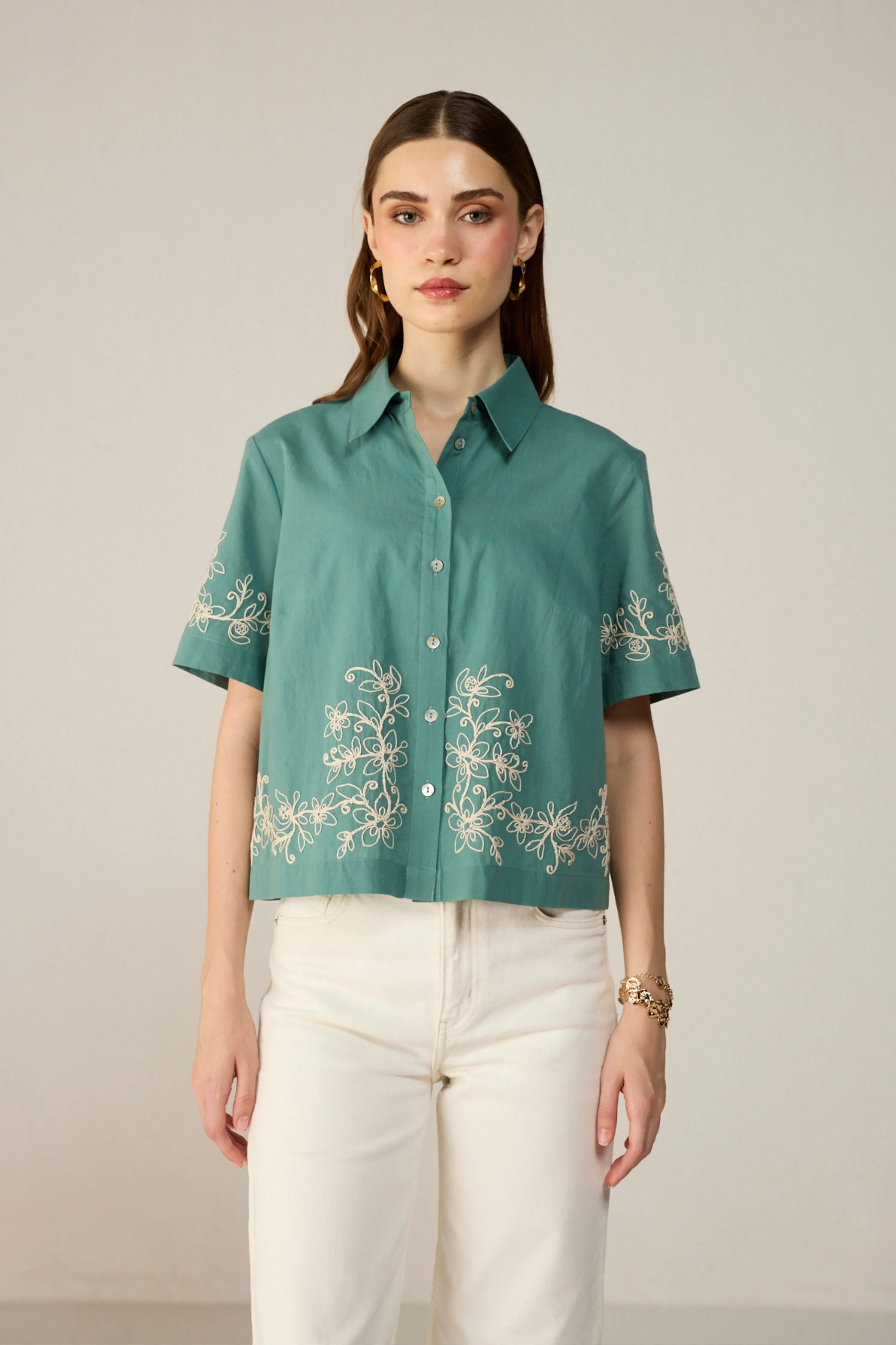 Teal Malibu Crop Shirt