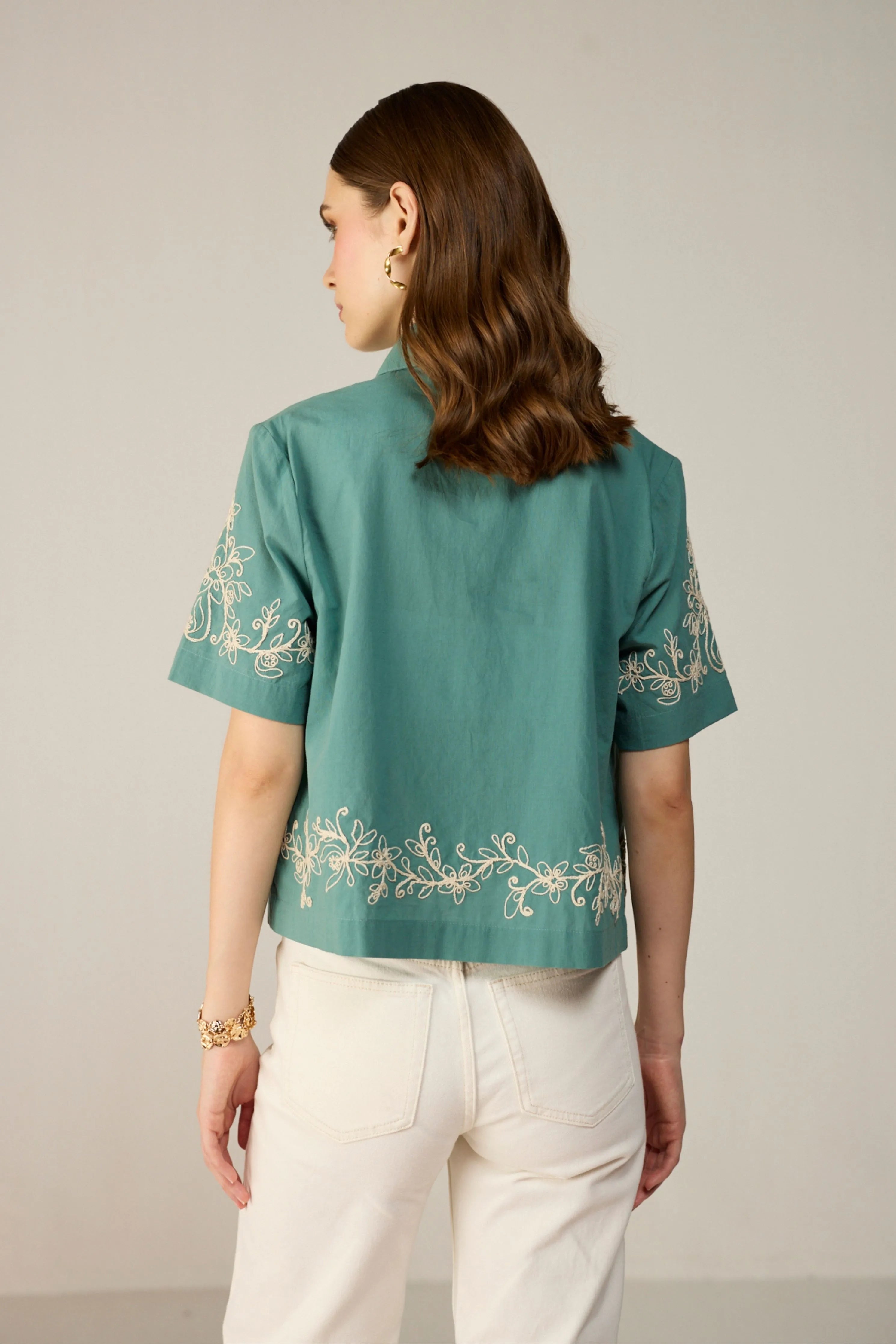 Teal Malibu Crop Shirt