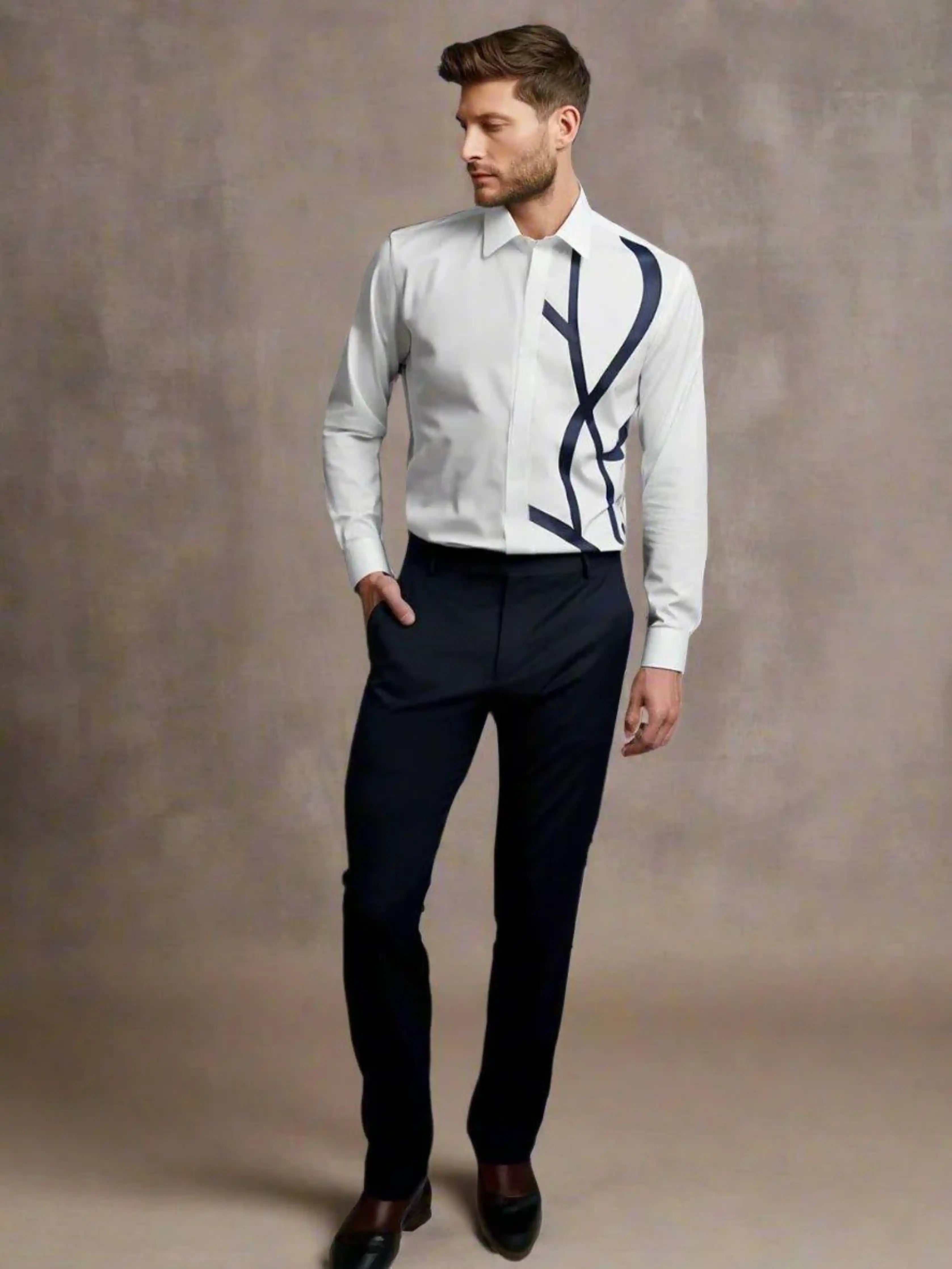 Patchwork Party Wear White Shirt