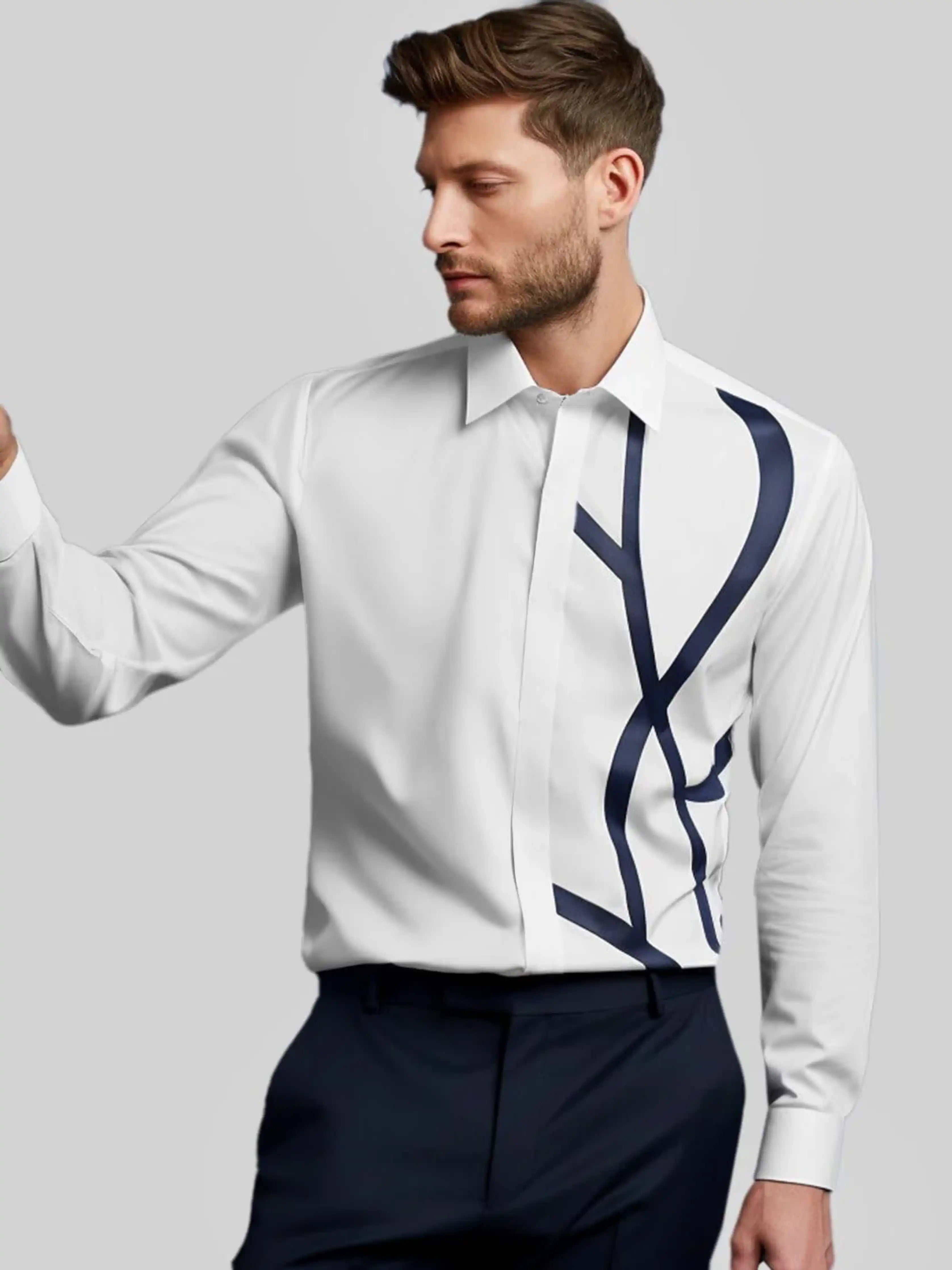 Patchwork Party Wear White Shirt