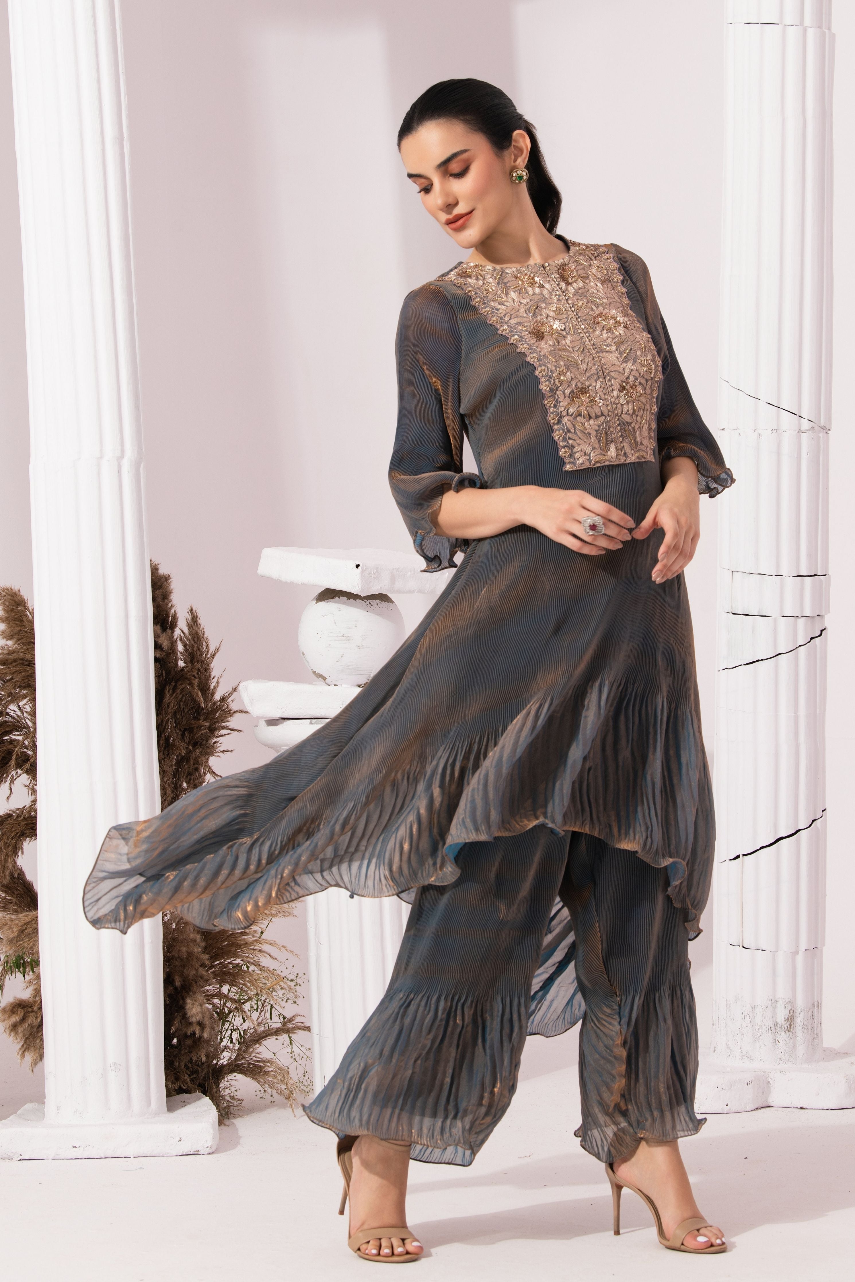 Metalic Steel Blue Suit