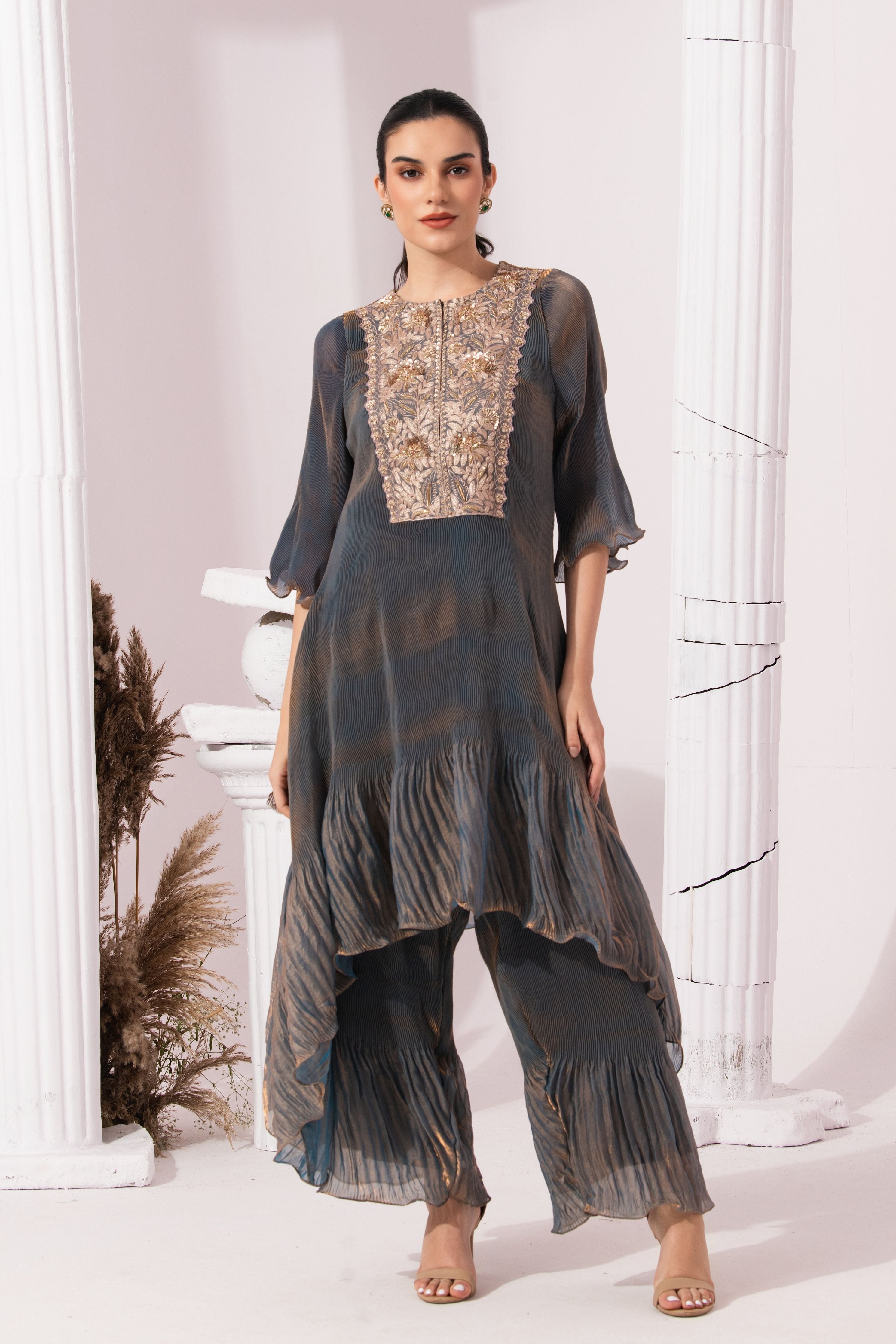 Metalic Steel Blue Suit