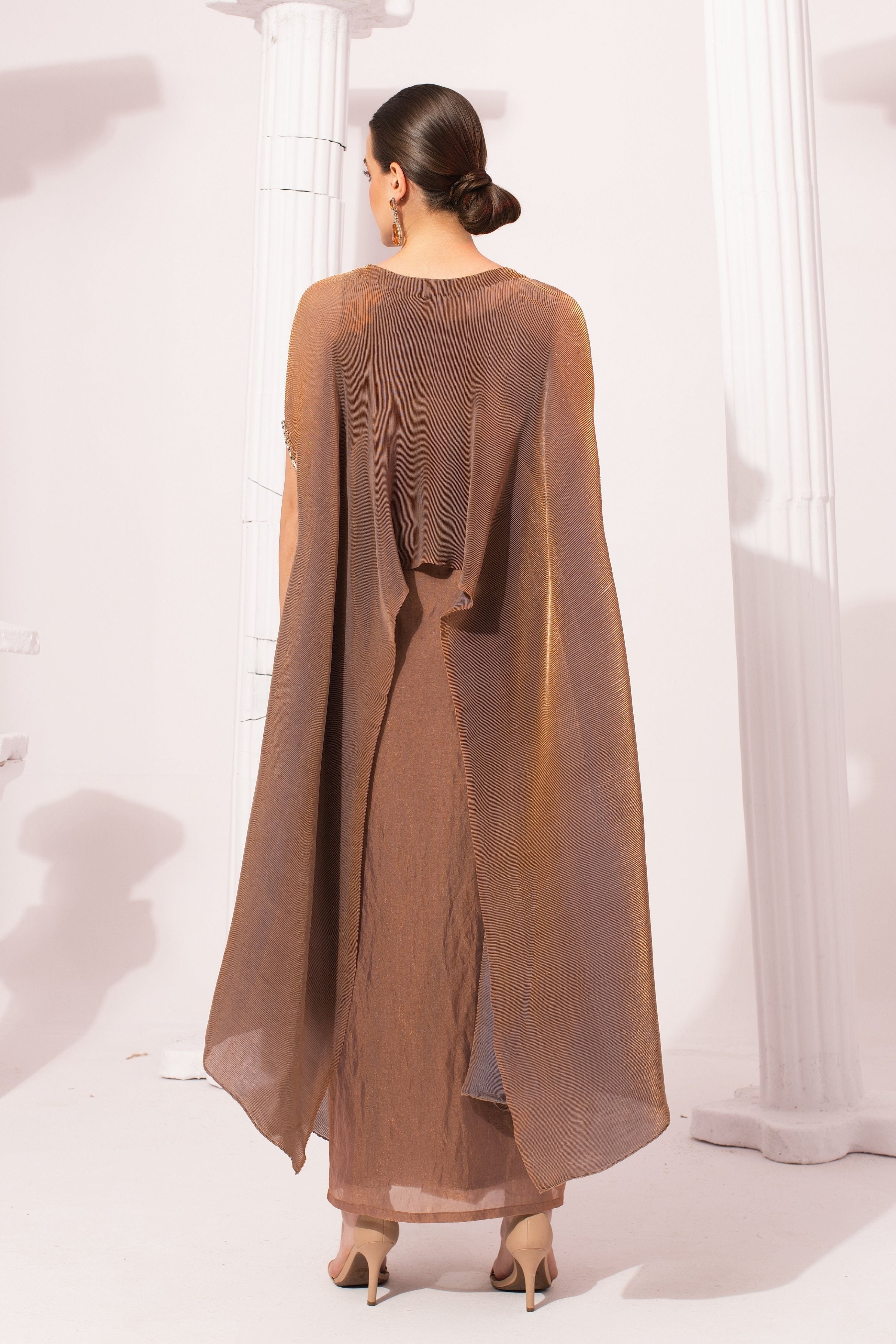 Metalic Chestnut Kaftan & Dhoti Set