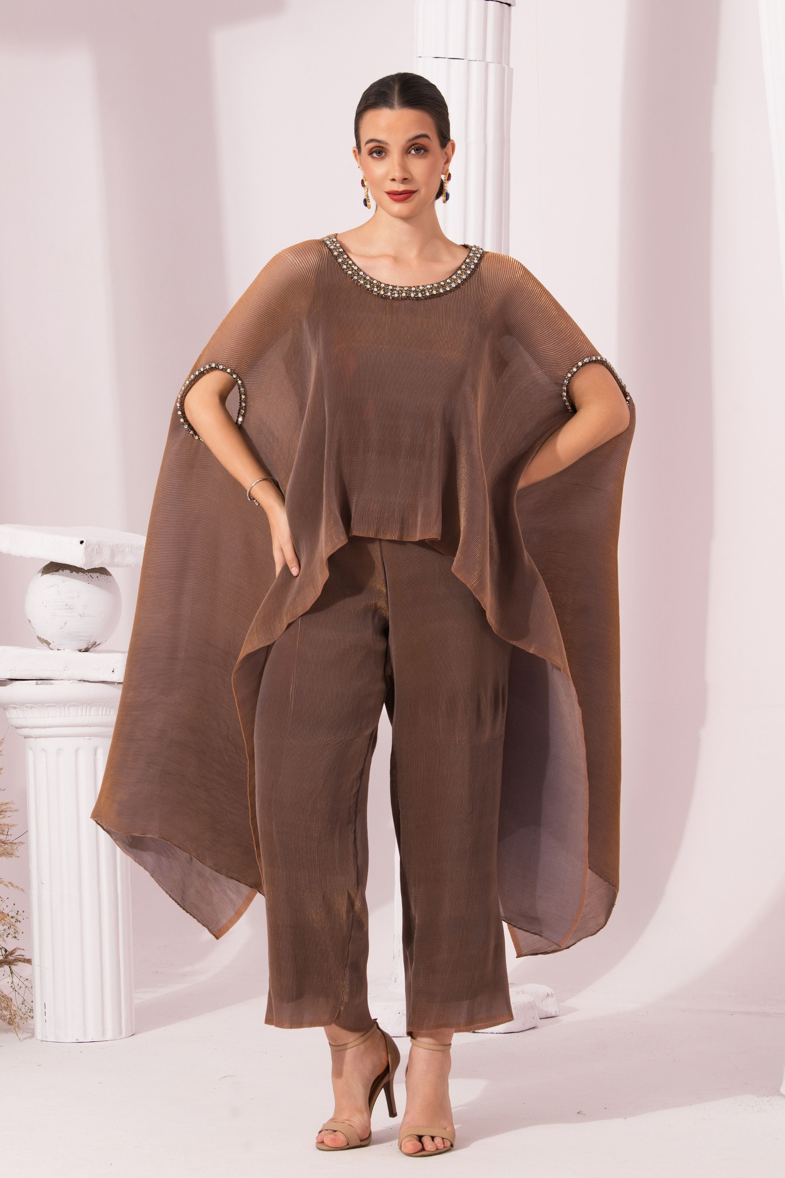 Metalic Chestnut Kaftan & Pant Set