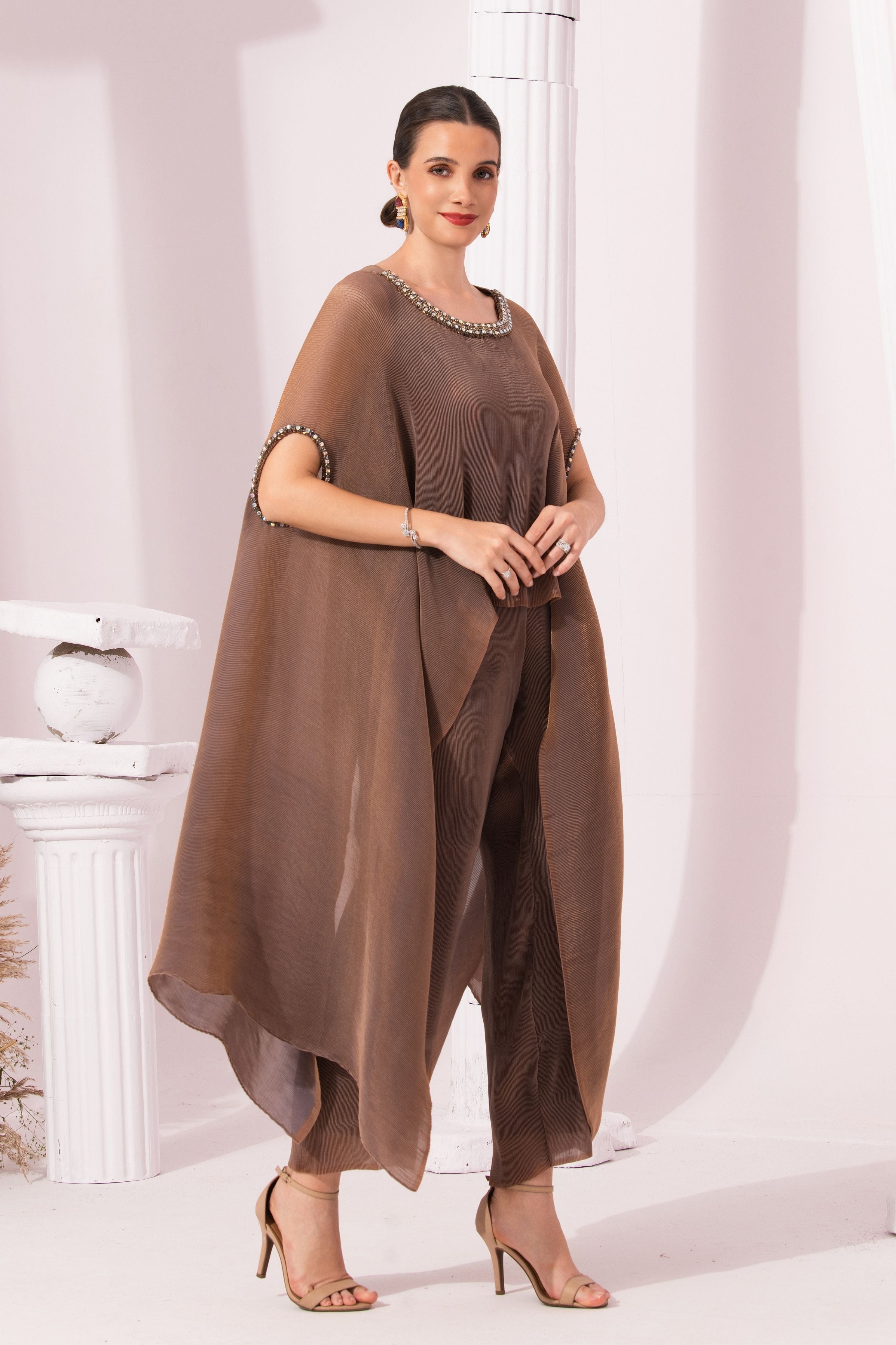 Metalic Chestnut Kaftan & Pant Set