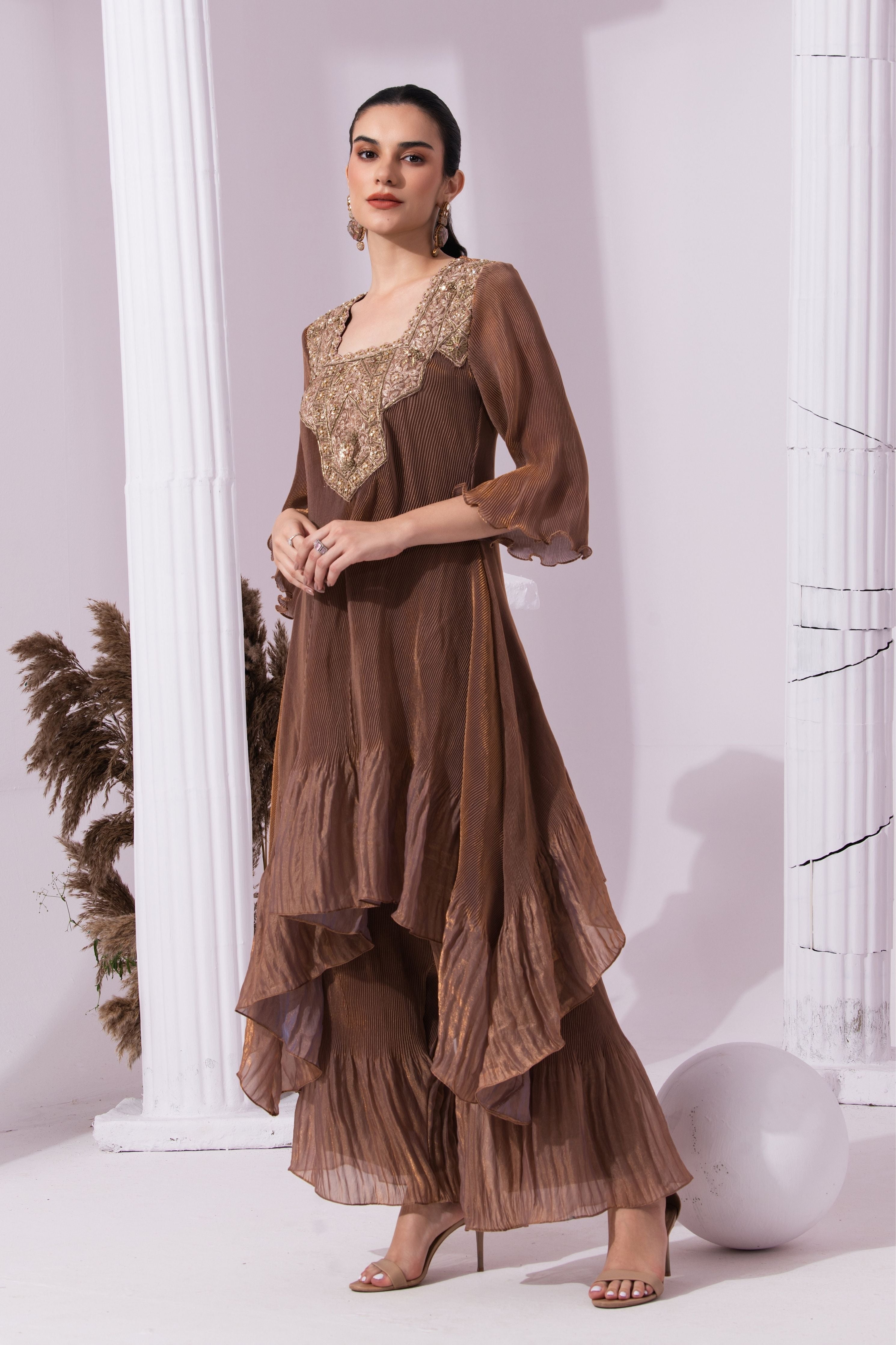 Metalic Chestnut Square Neck Suit