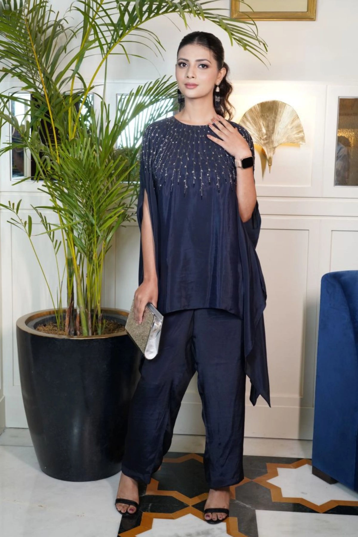 Blue Smocked Nalki Co-Ord Set