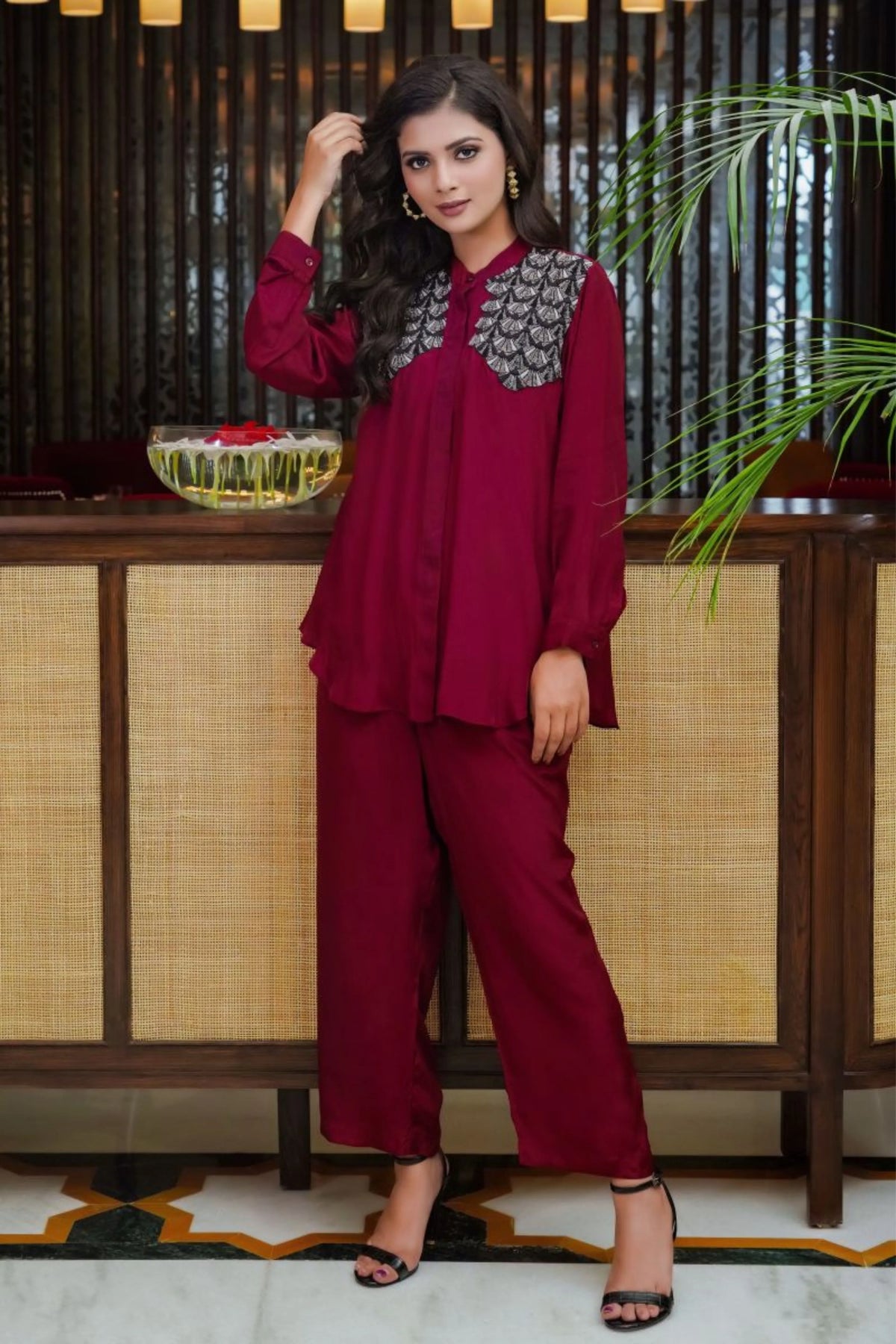 Red Hand Embroidery Co-Ord Set
