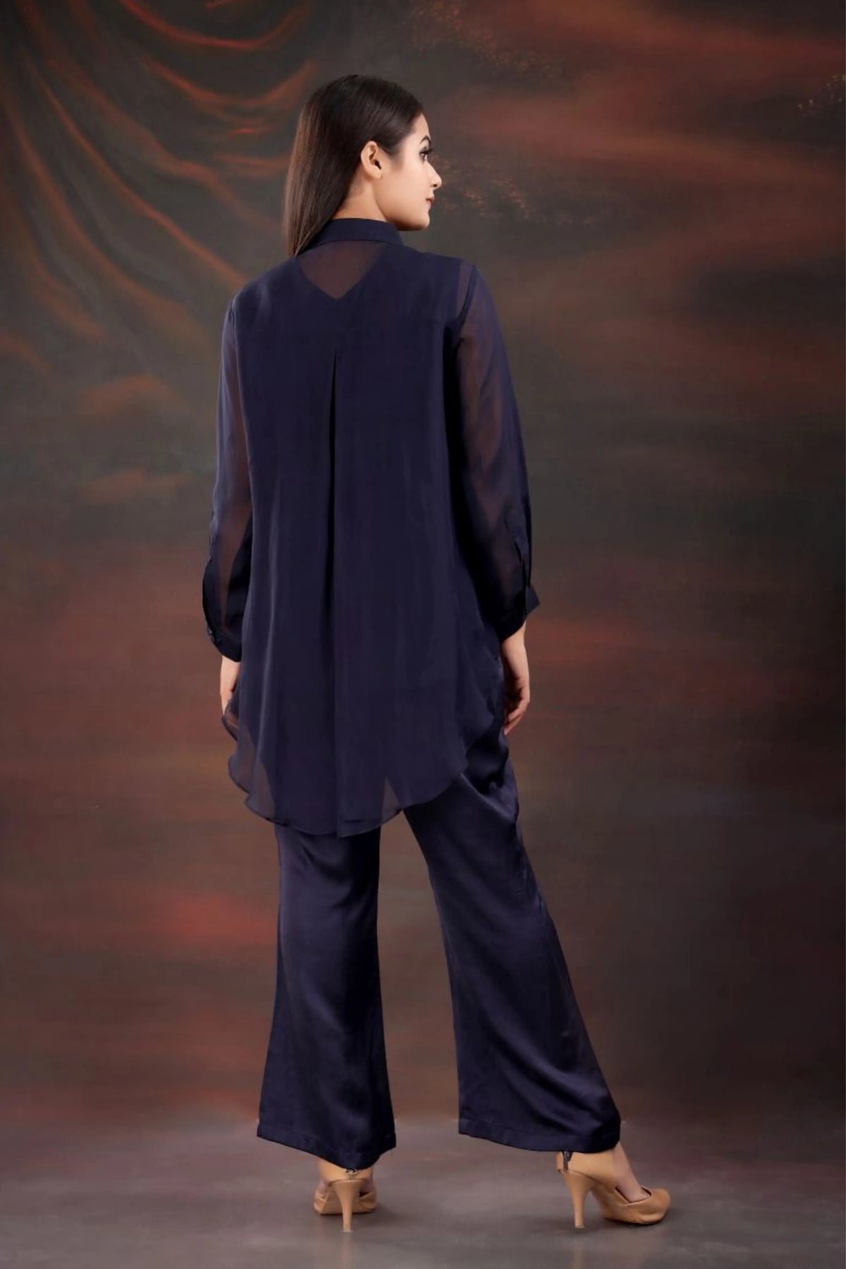 Navy Blue Collar Neck Co-Ord Set