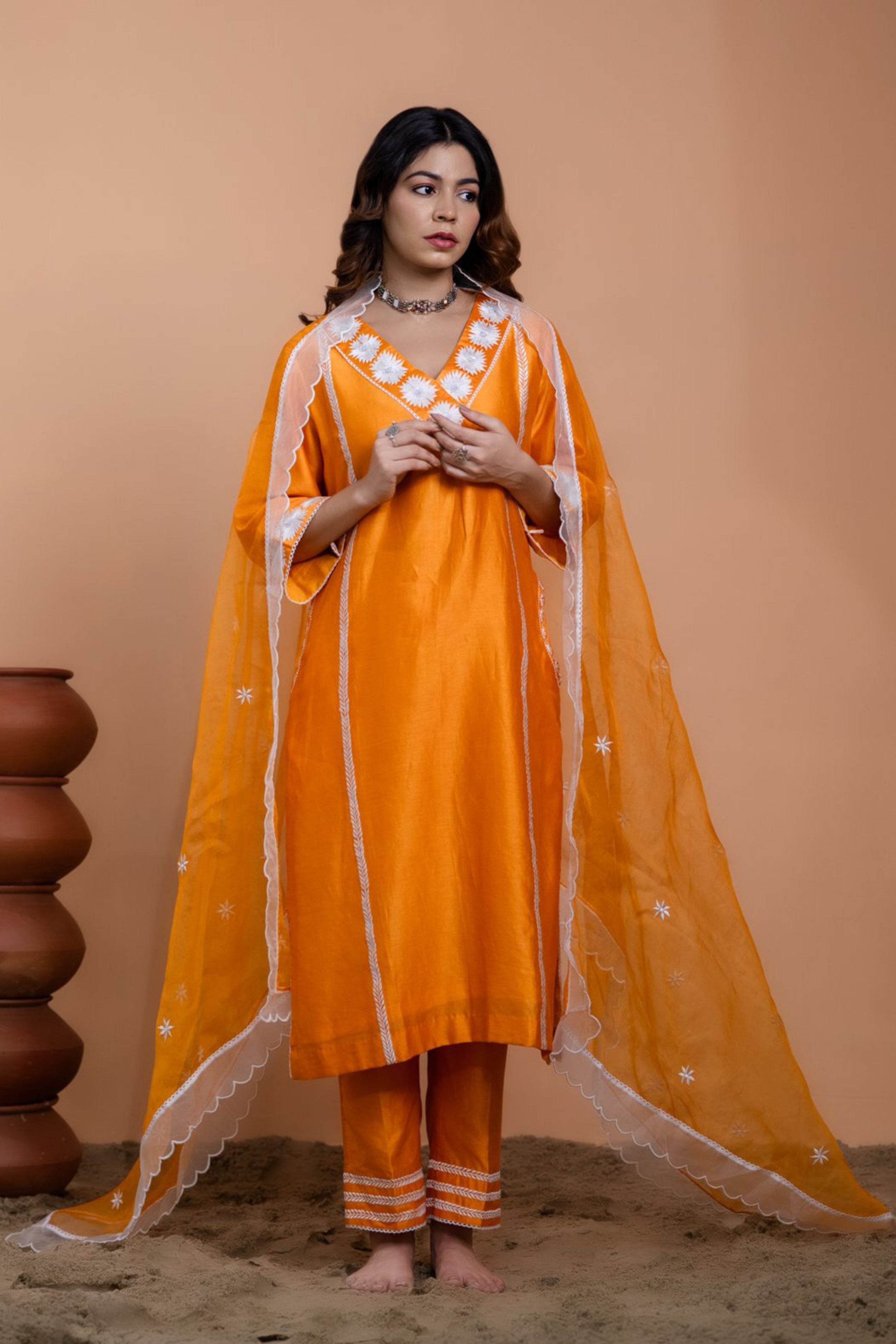 Orange Straight Kurta Set