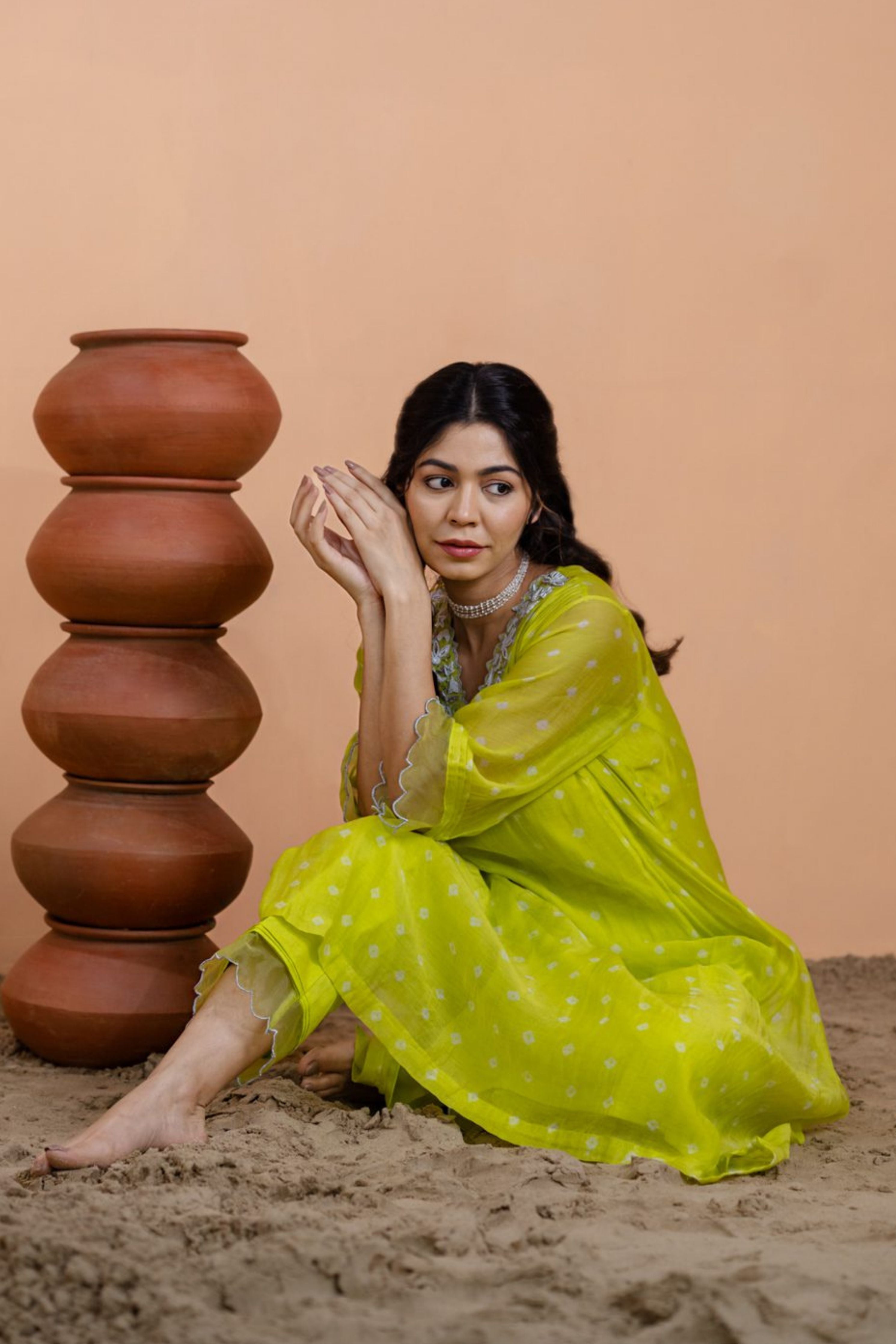 Neon Green Bandhani Kurta set