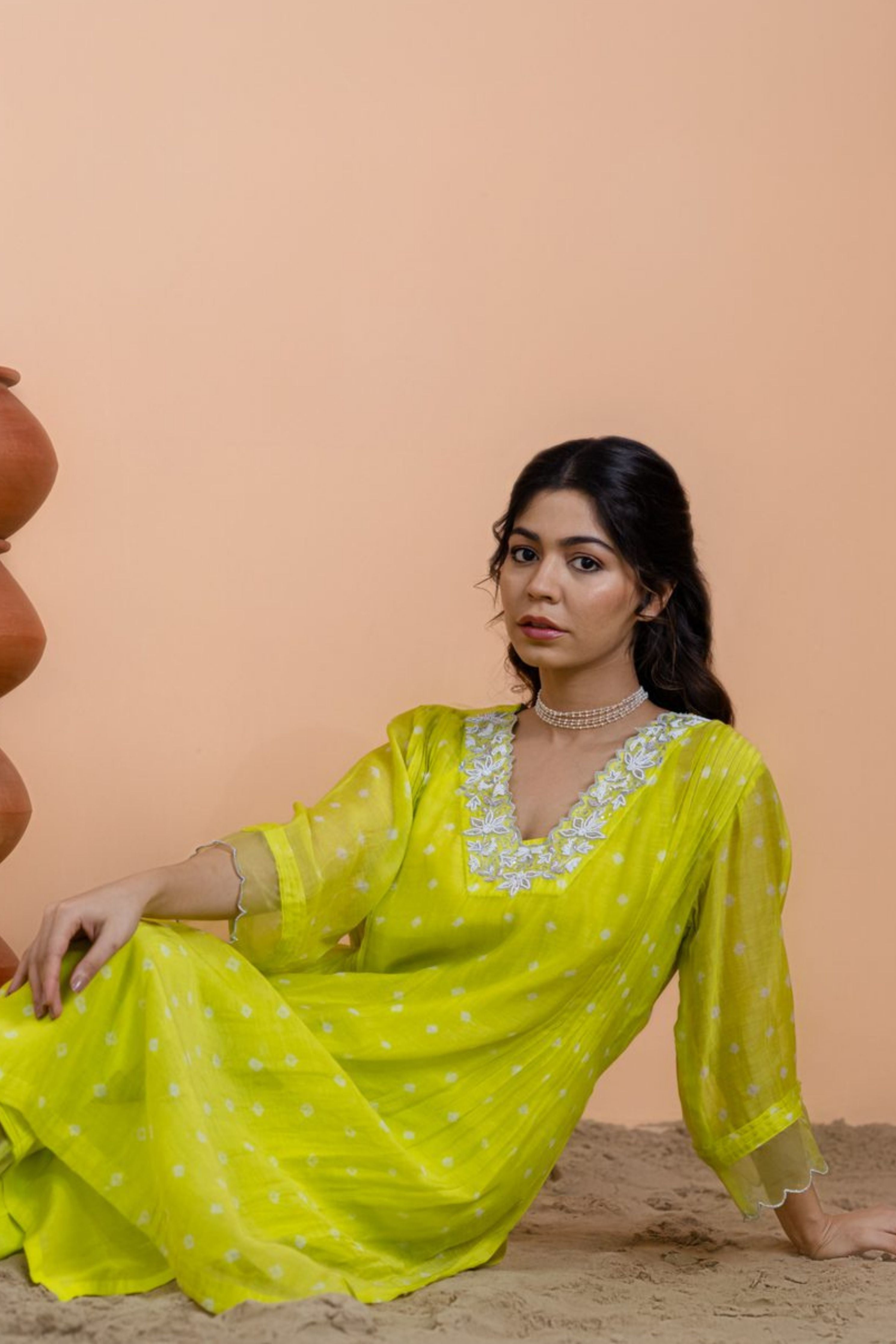 Neon Green Bandhani Kurta set
