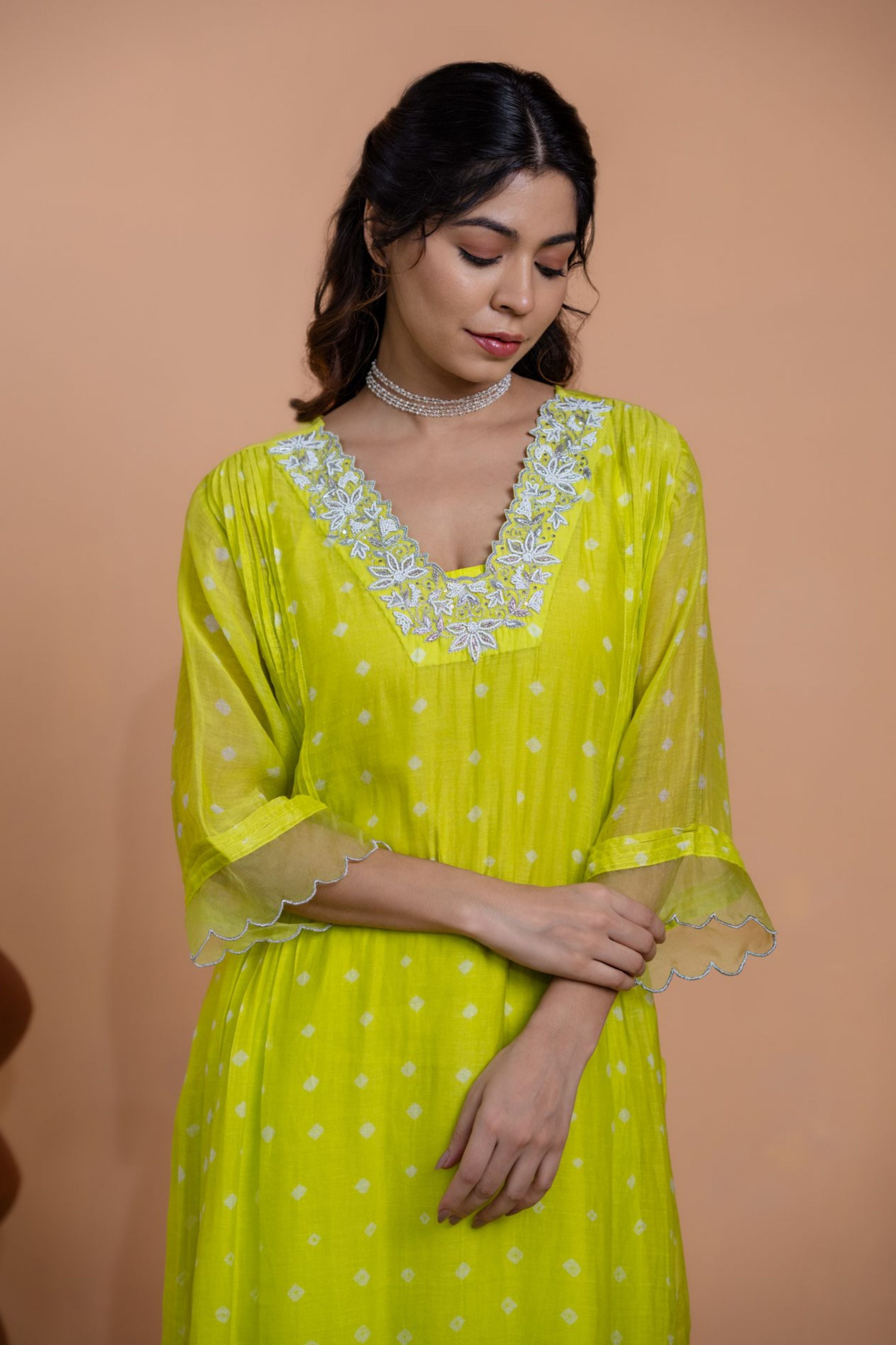 Neon Green Bandhani Kurta set