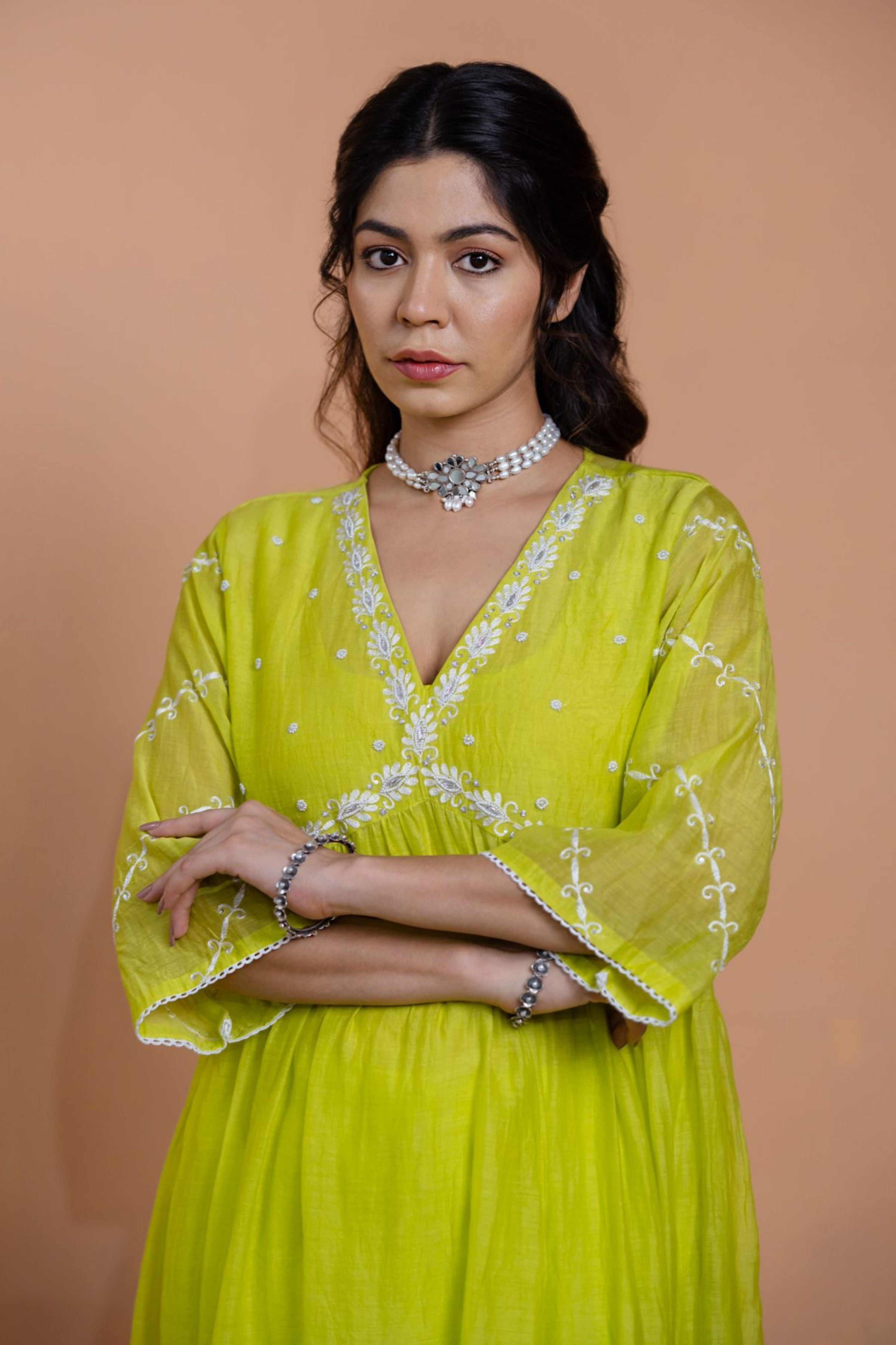 Neon Green Narrow Gathered Suit Set