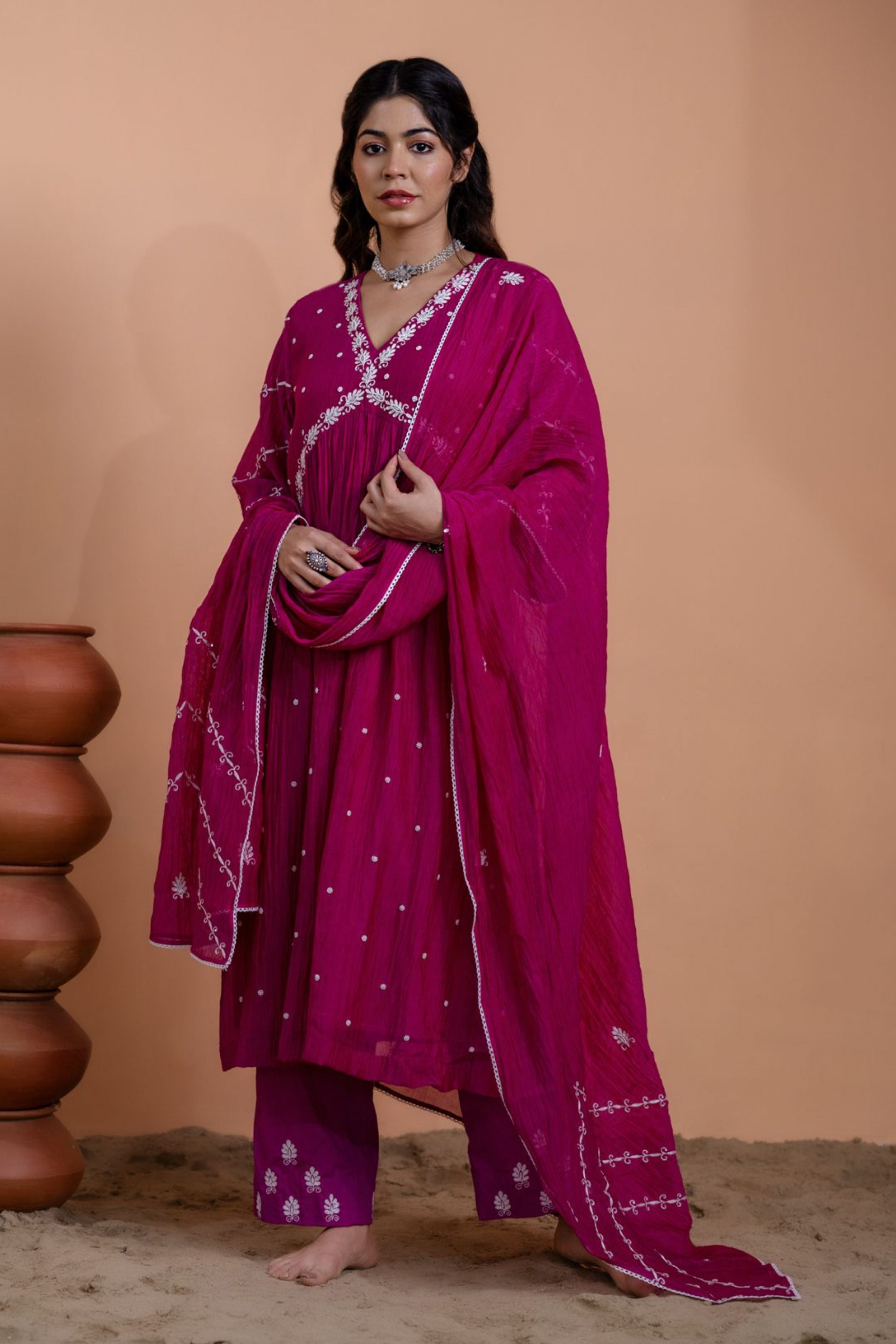 Pink Narrow Gathered Suit Set