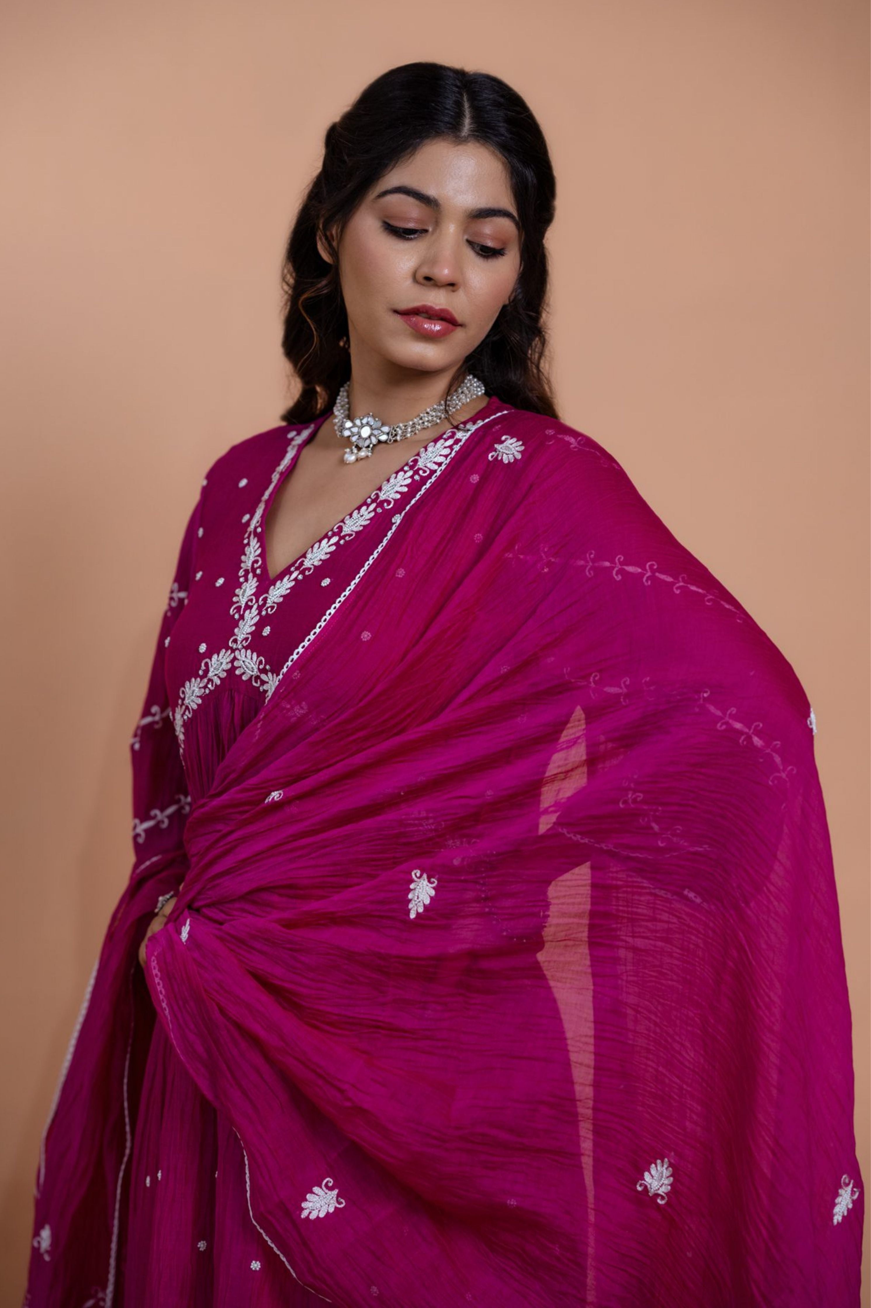 Pink Narrow Gathered Suit Set