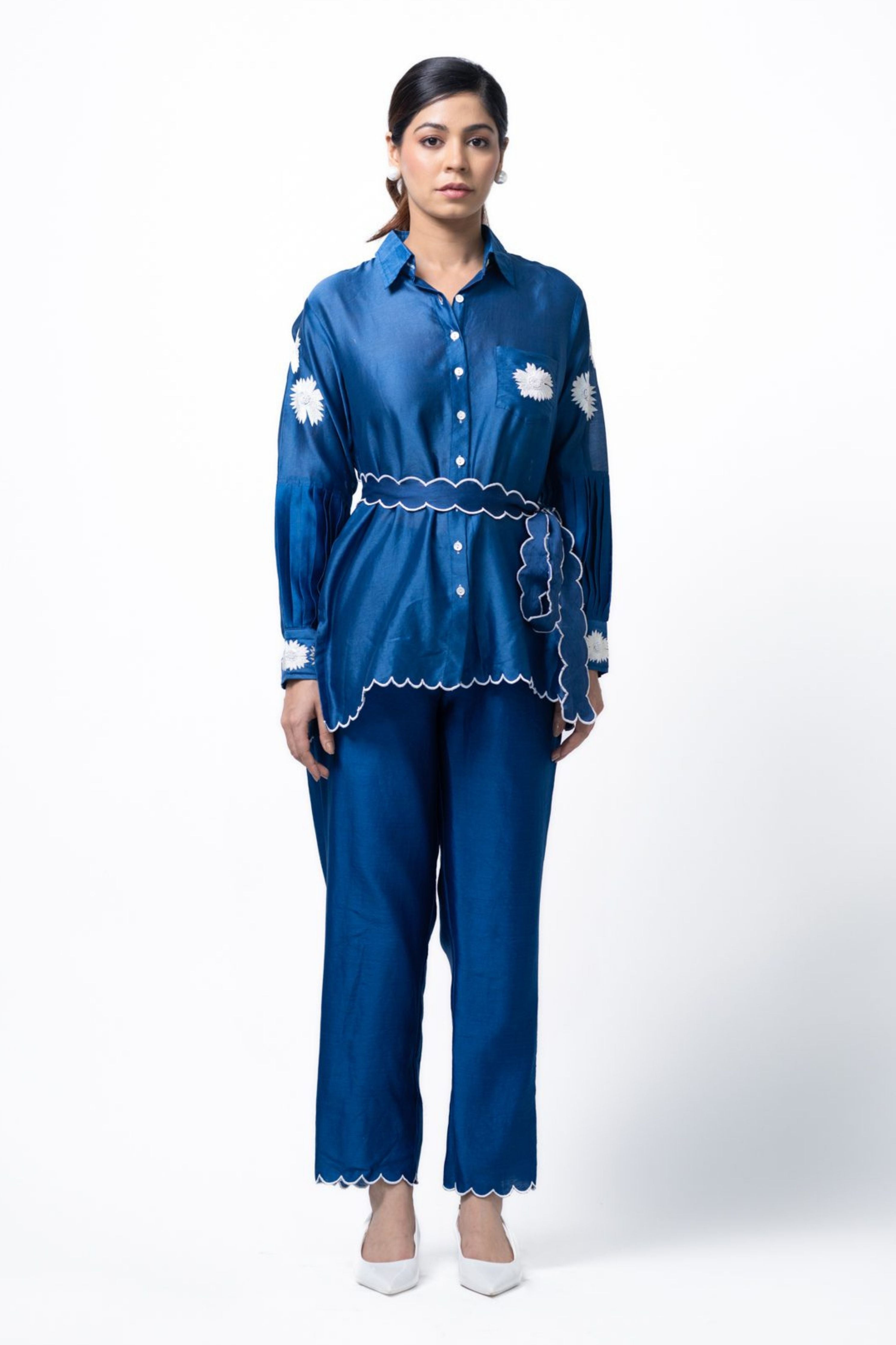 Blue Pleated Coord Set