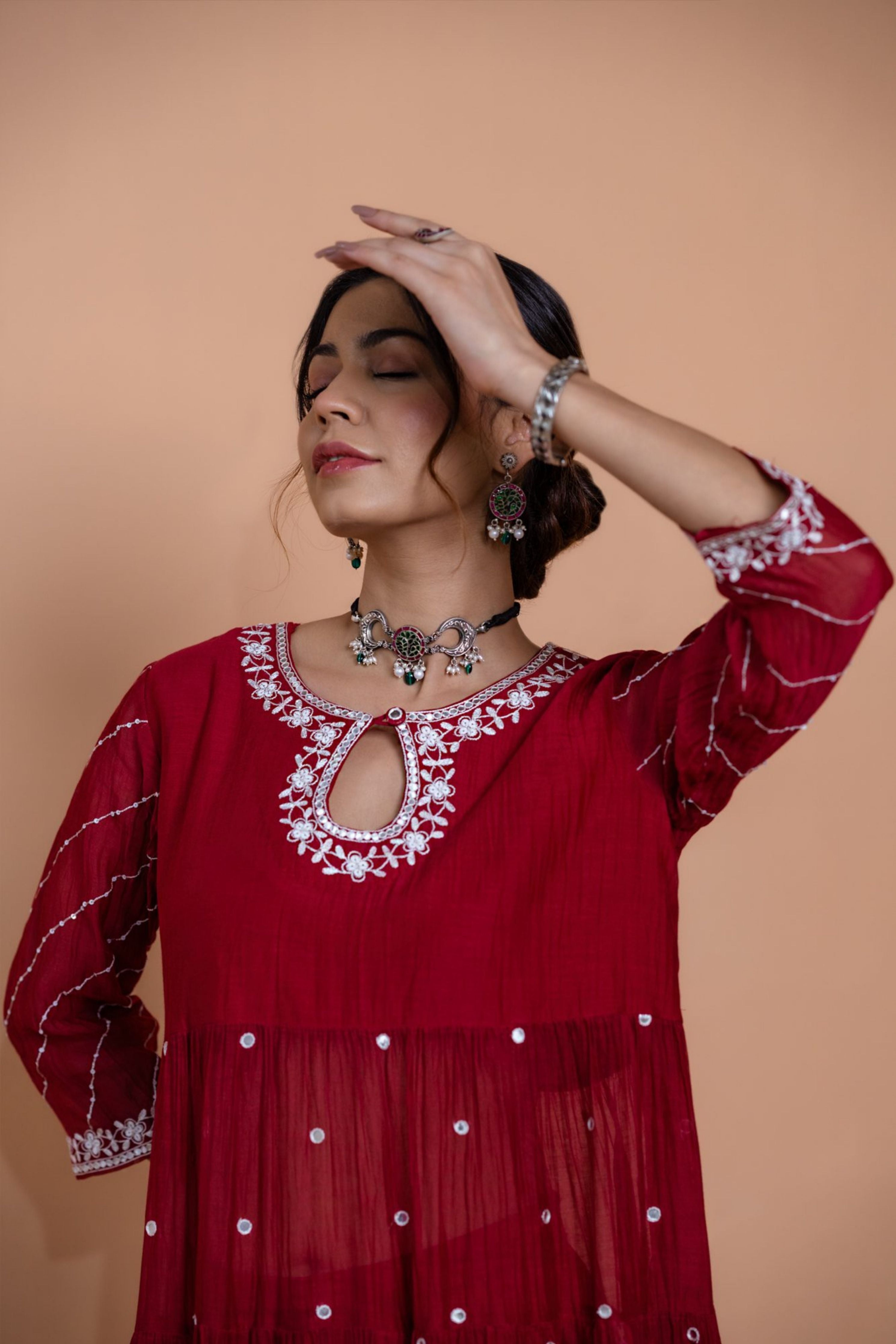 Maroon Tiered Anarkali Set